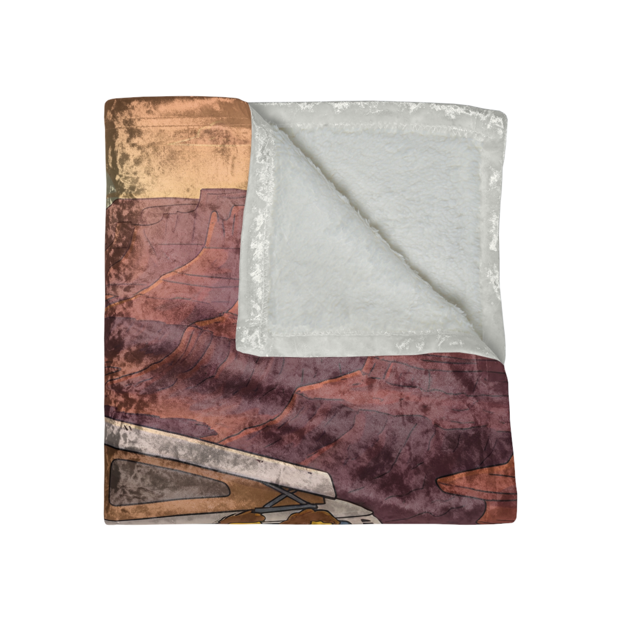 Crushed Velvet Blanket —"Chasing Sunsets And Dusty Trails" Design Sitcom-Line (Campervan)