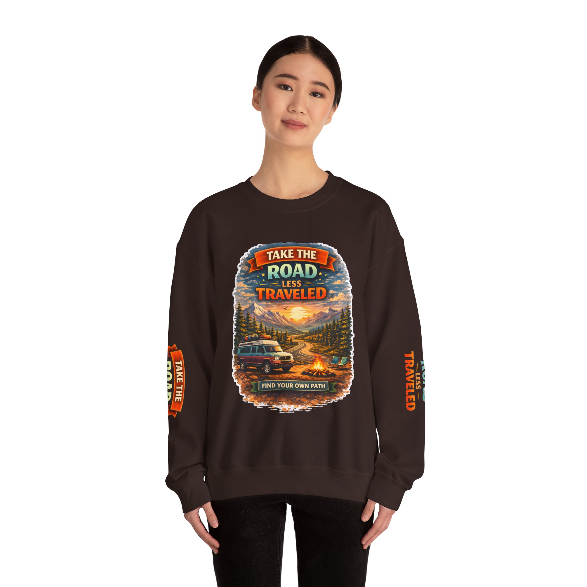 1204956441891528834_2048.jpeg Unisex Heavy Blend™ Crewneck Sweatshirt — "Take The Road Less Traveled" Design Scenic-Line