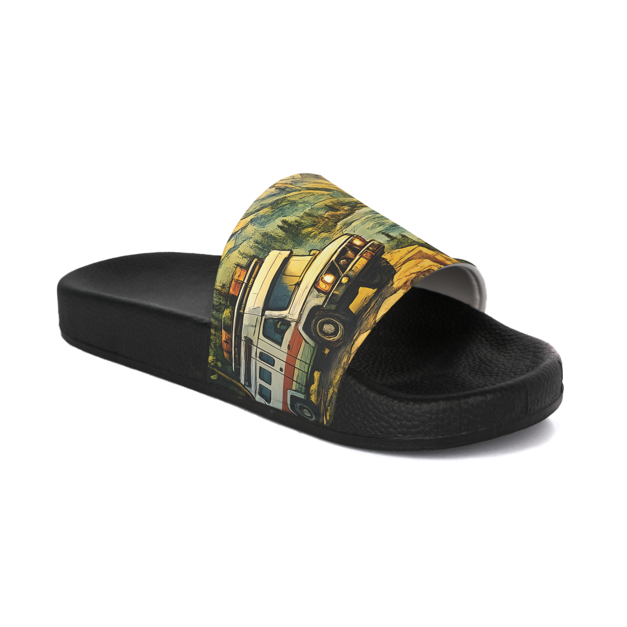 Women's Slide Sandals - Retro Camper Van Slides (Cubic-Line)