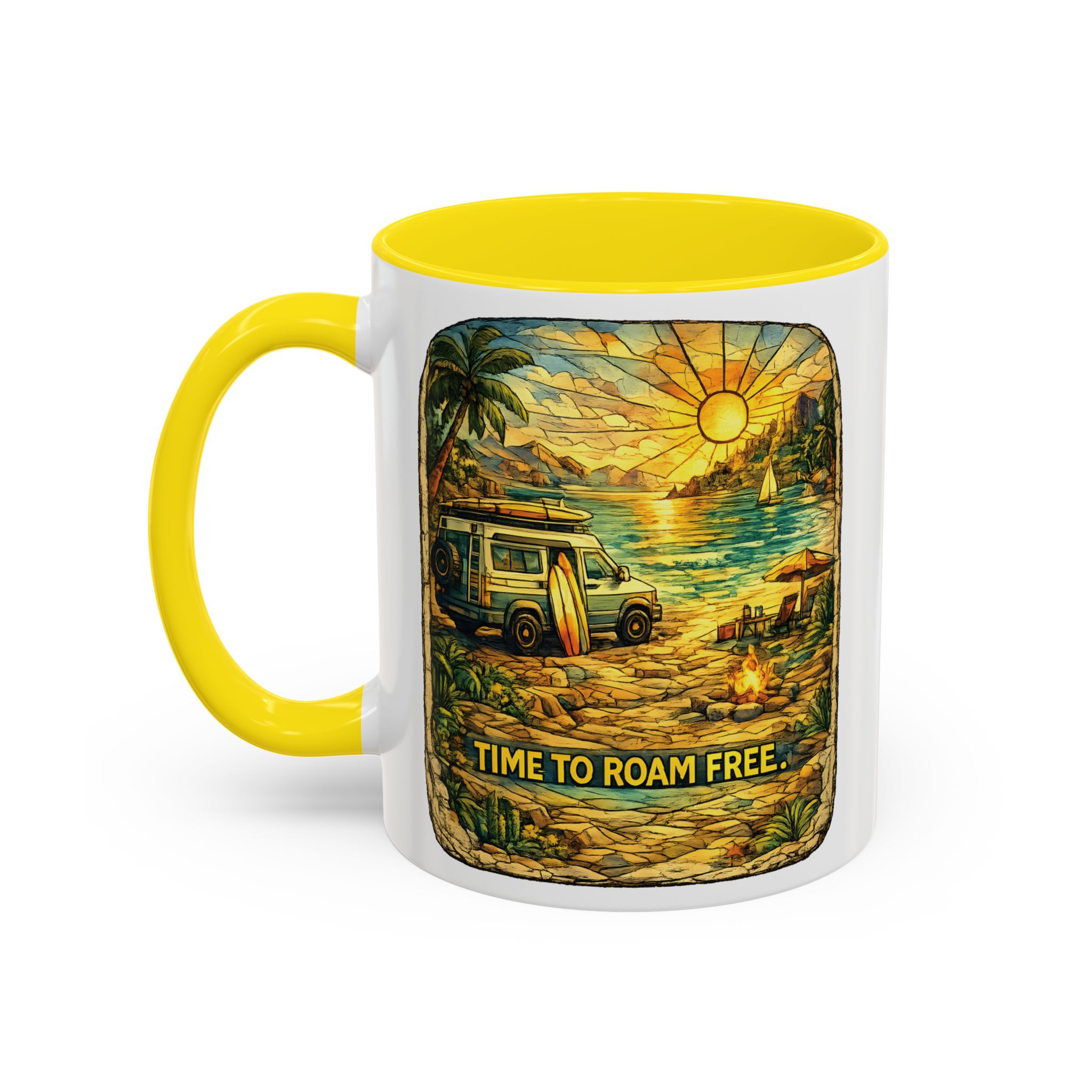 Accent Coffee Mug (11, 15oz) — "Time To Roam Free" Design Cubic-Line