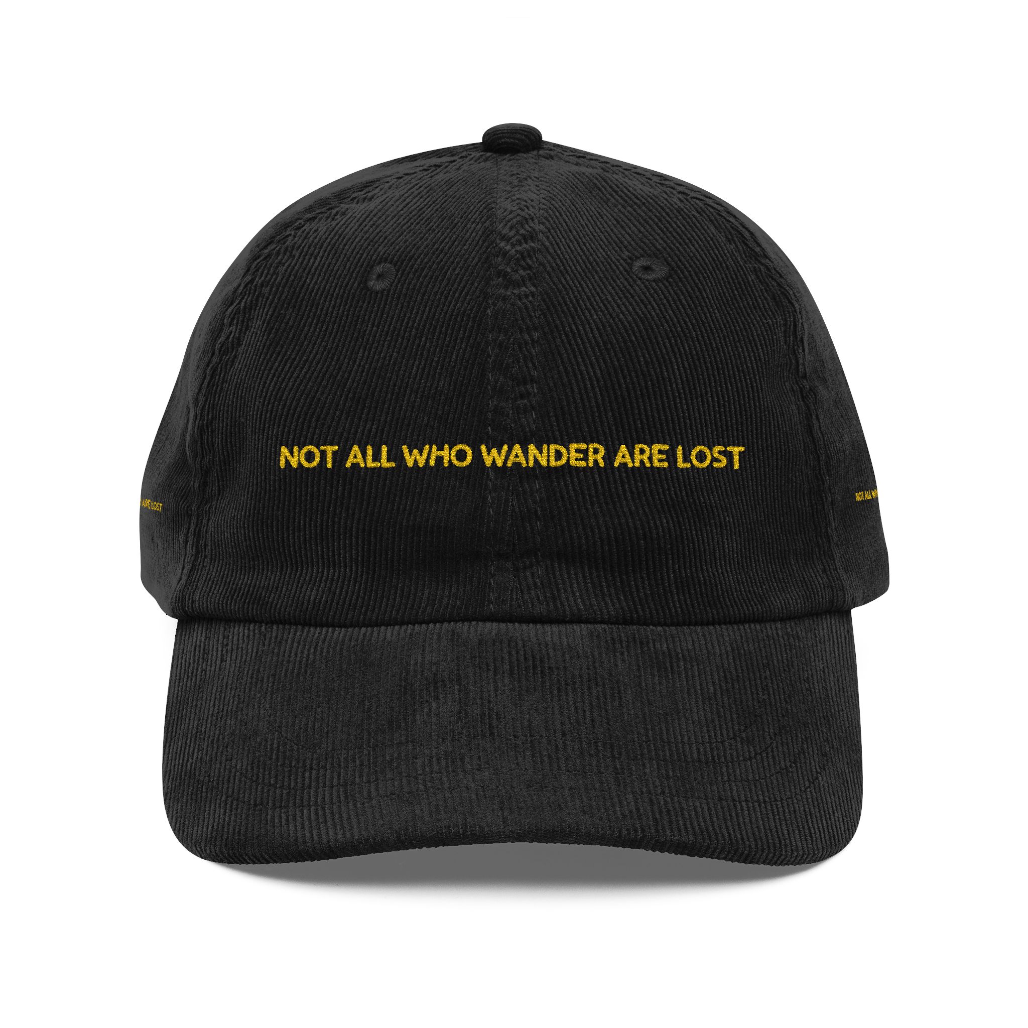 Vintage Corduroy Cap (Embroidery) — "Not All Who Wander Are Lost" Embroidered Hat