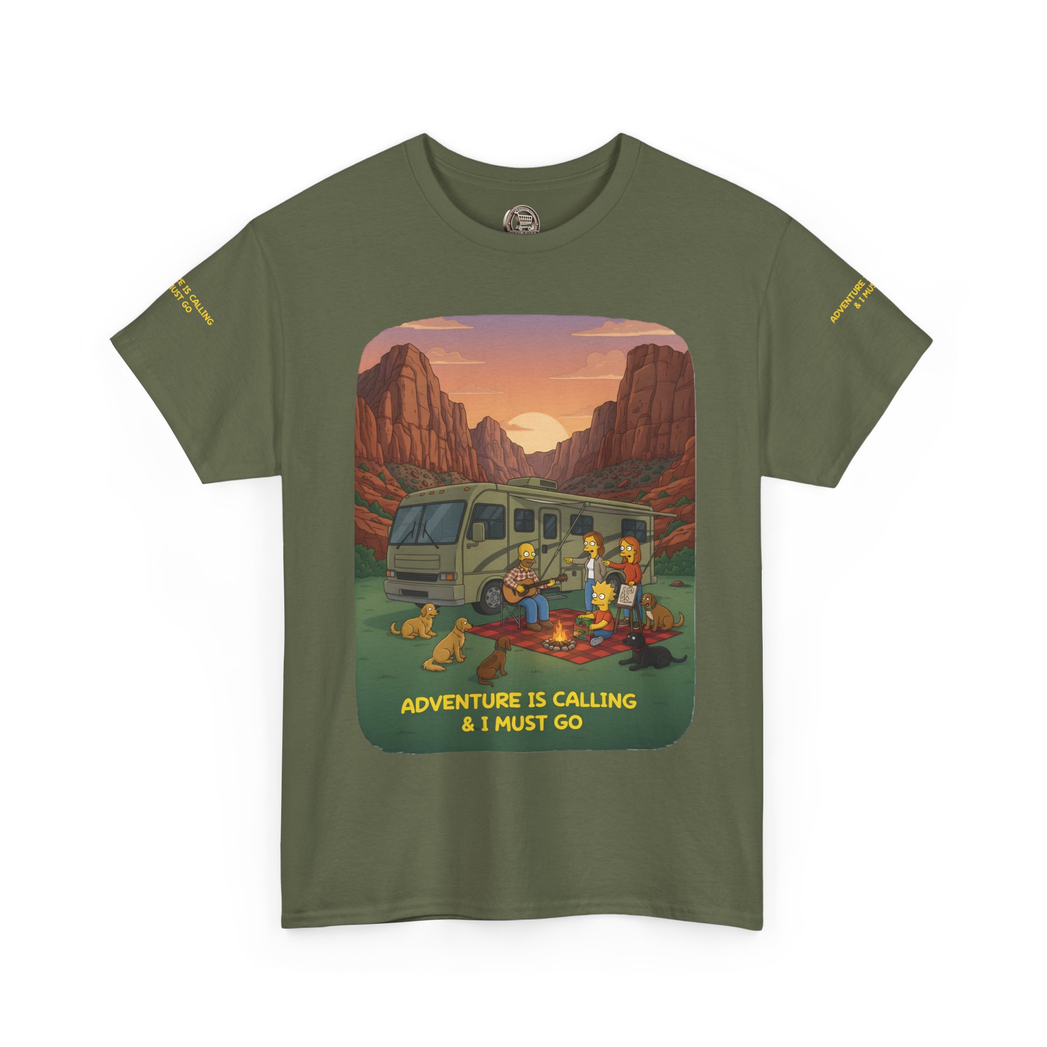 Unisex Heavy Cotton Tee — "Adventure Is Calling-I Must Go" Design Sitcom-Line