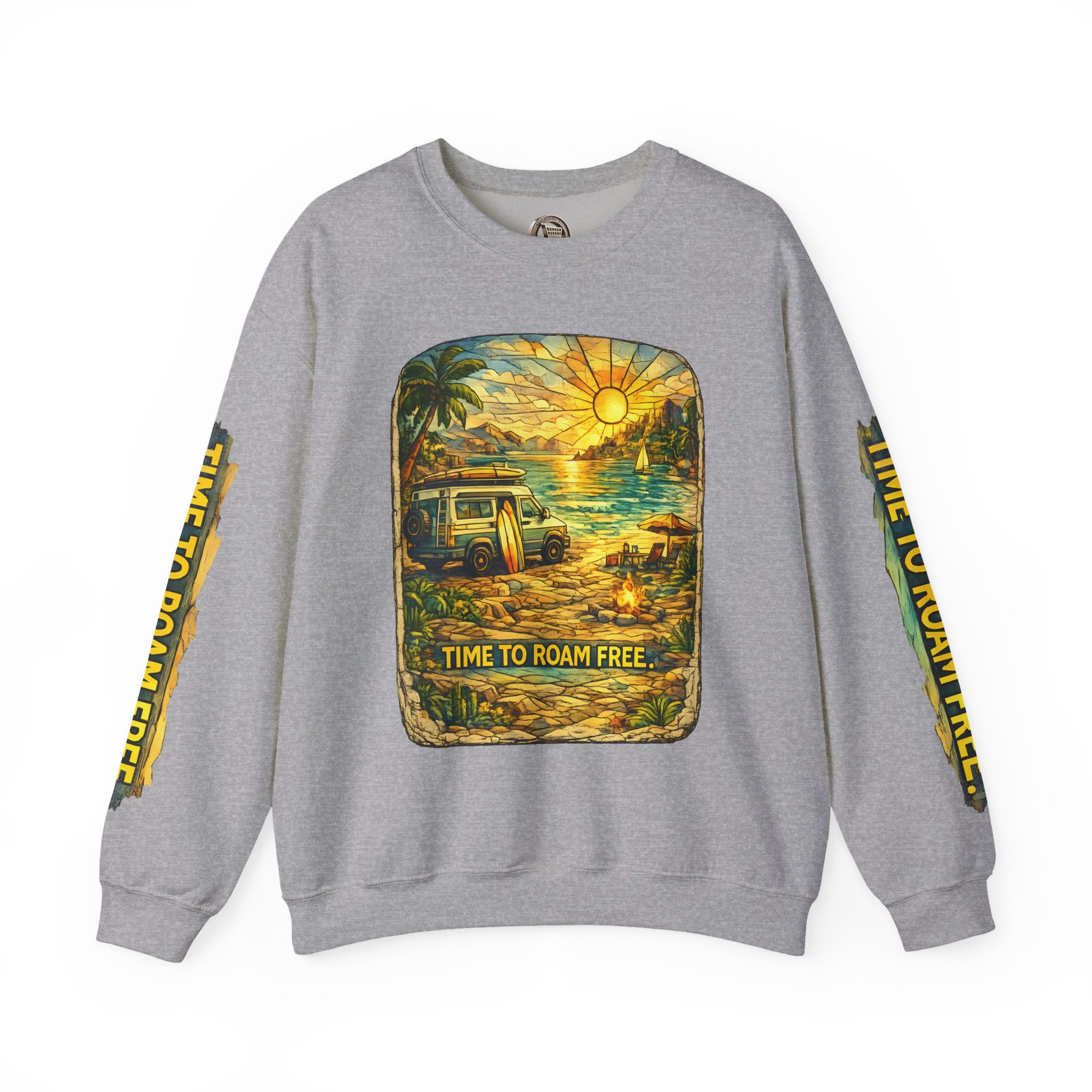 Unisex Heavy Blend™ Crewneck Sweatshirt — "Time To Roam Free" Design Cubic-Line