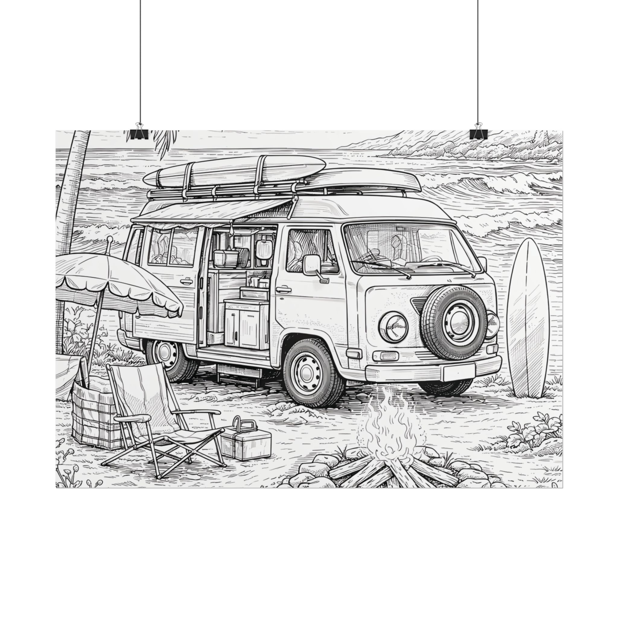 Campervan Poster — Vintage RV Camping Landscape Wall Art