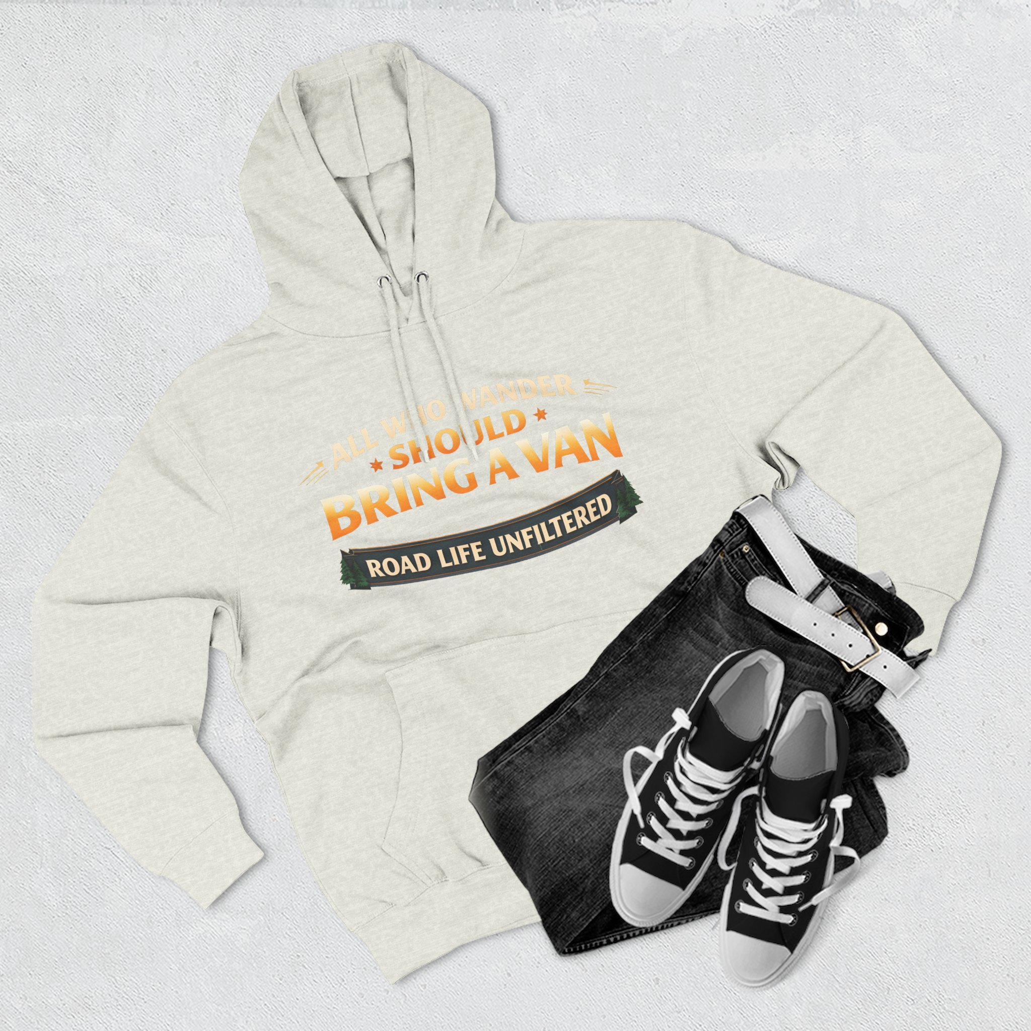 Three-Panel Fleece Hoodie - "All Who wander Should Bring A Van" Design Scenic-Line