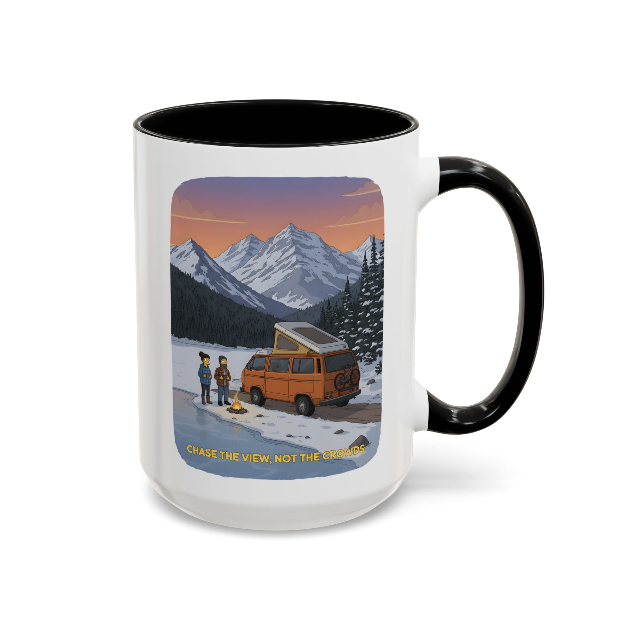 Accent Coffee Mug (11, 15oz) — "Chase The Views-Not The Crowds"" Design Sitcom-Line