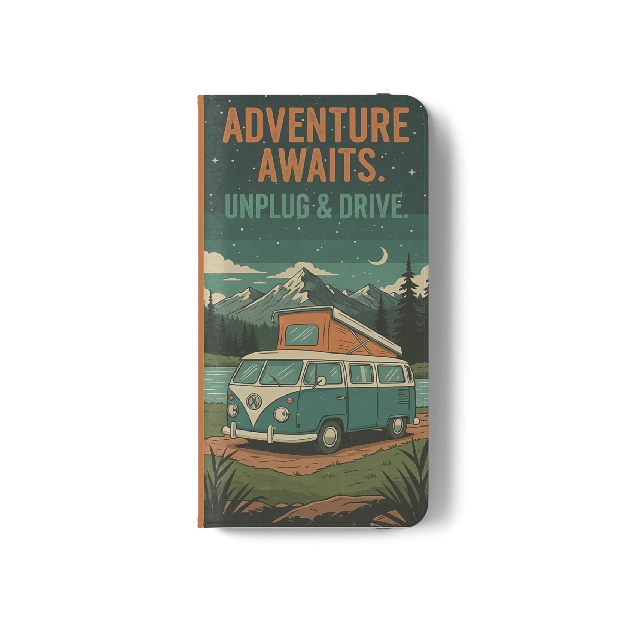Flip Phone Case — "Adventure Awaits Unplug & Drive" Wallet Case