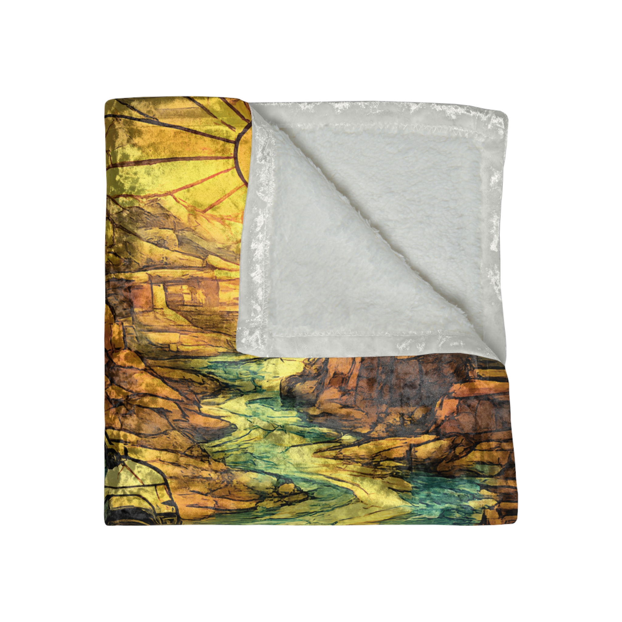 Crushed Velvet Blanket —"Chase The Sunset" Design Cubic-Line (Campervan)