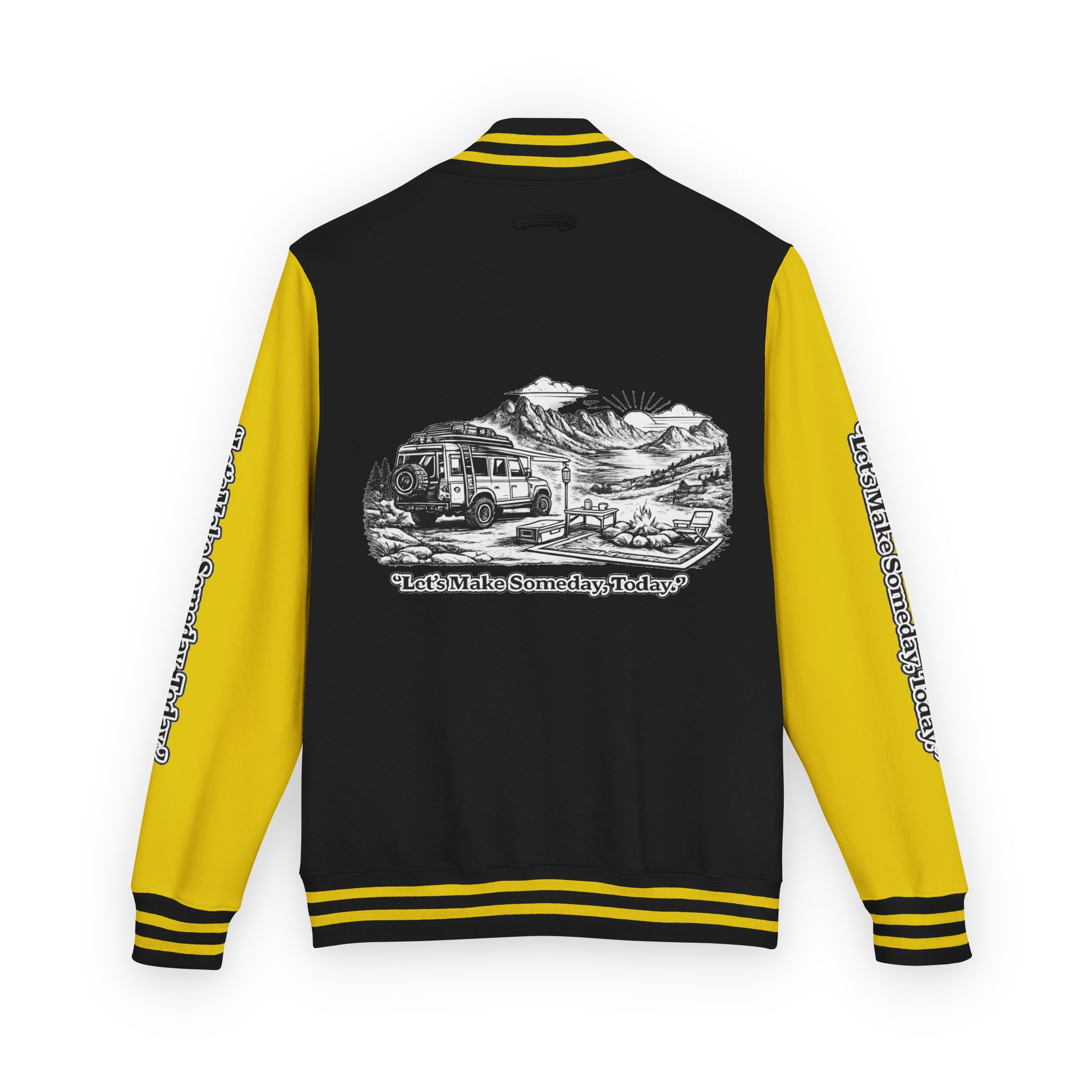 12068015695999816407_2048-1.jpeg Unisex Heavyweight Letterman Jacket — "Lets make Someday, Today?" Travel Varsity Coat