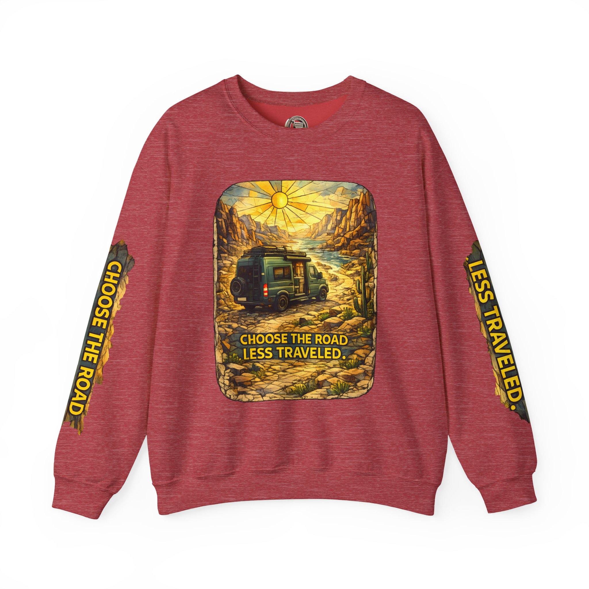 Unisex Heavy Blend™ Crewneck Sweatshirt — "Choose The Road Less Traveled" Design Cubic-Line