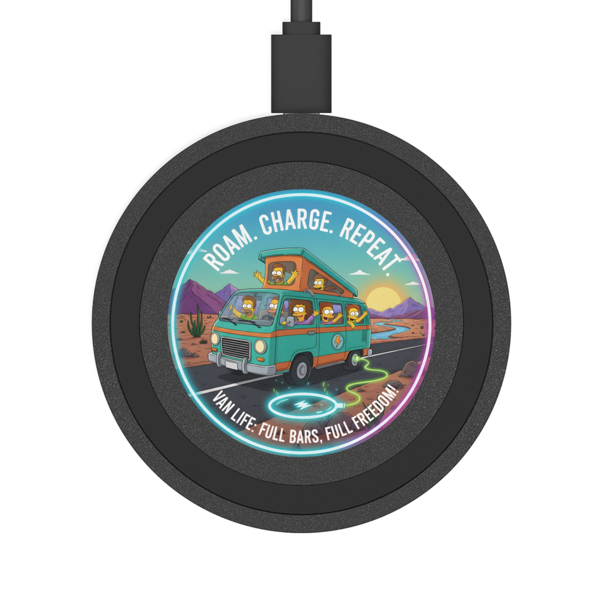 Wireless Charging Pad — "Roam, Charge, Repeat" Simpsons Style Van Life Design