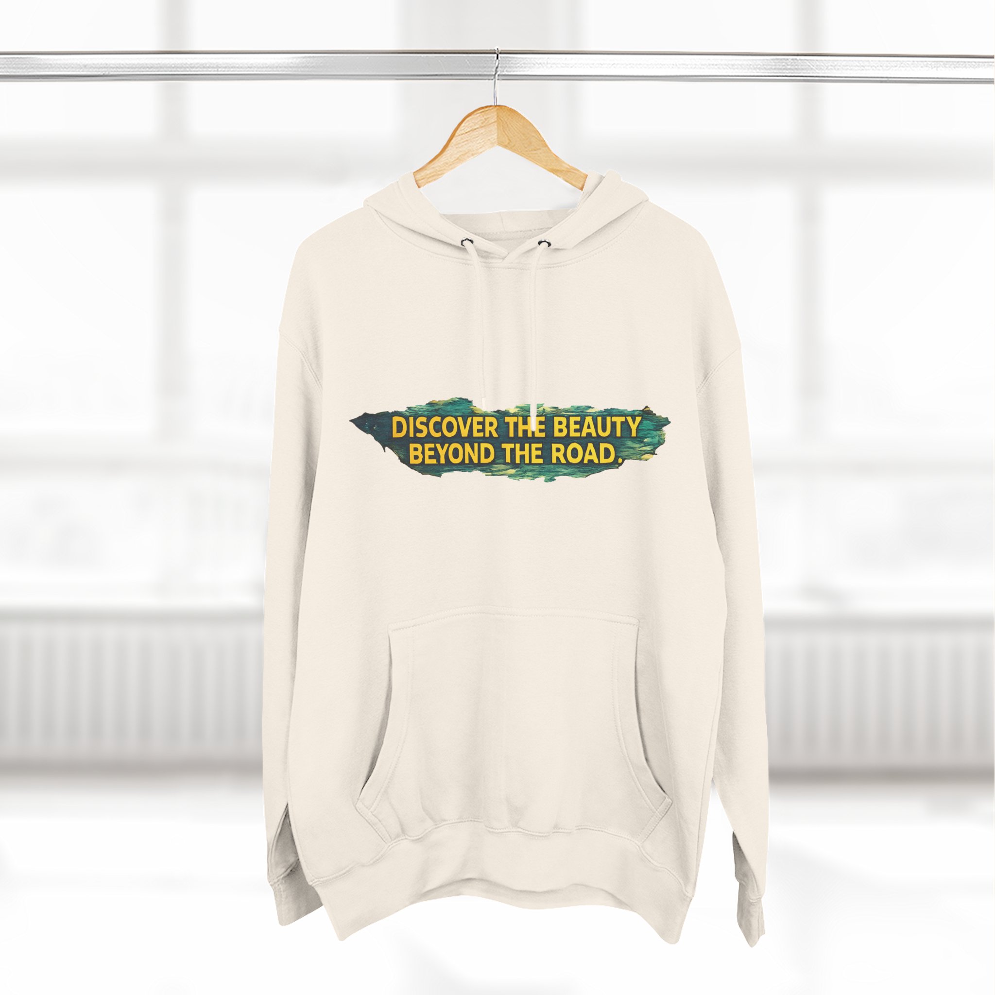 Three-Panel Fleece Hoodie - "Discover The Bieuty Beyond The Road" Design Cubic-Line