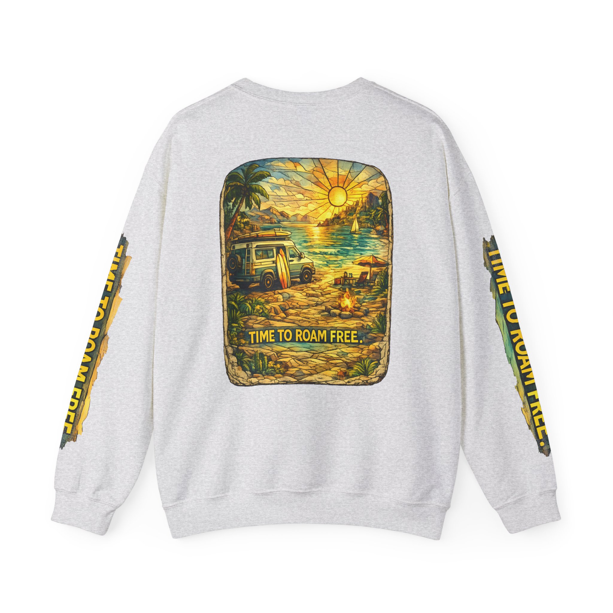Unisex Heavy Blend™ Crewneck Sweatshirt — "Time To Roam Free" Design Cubic-Line