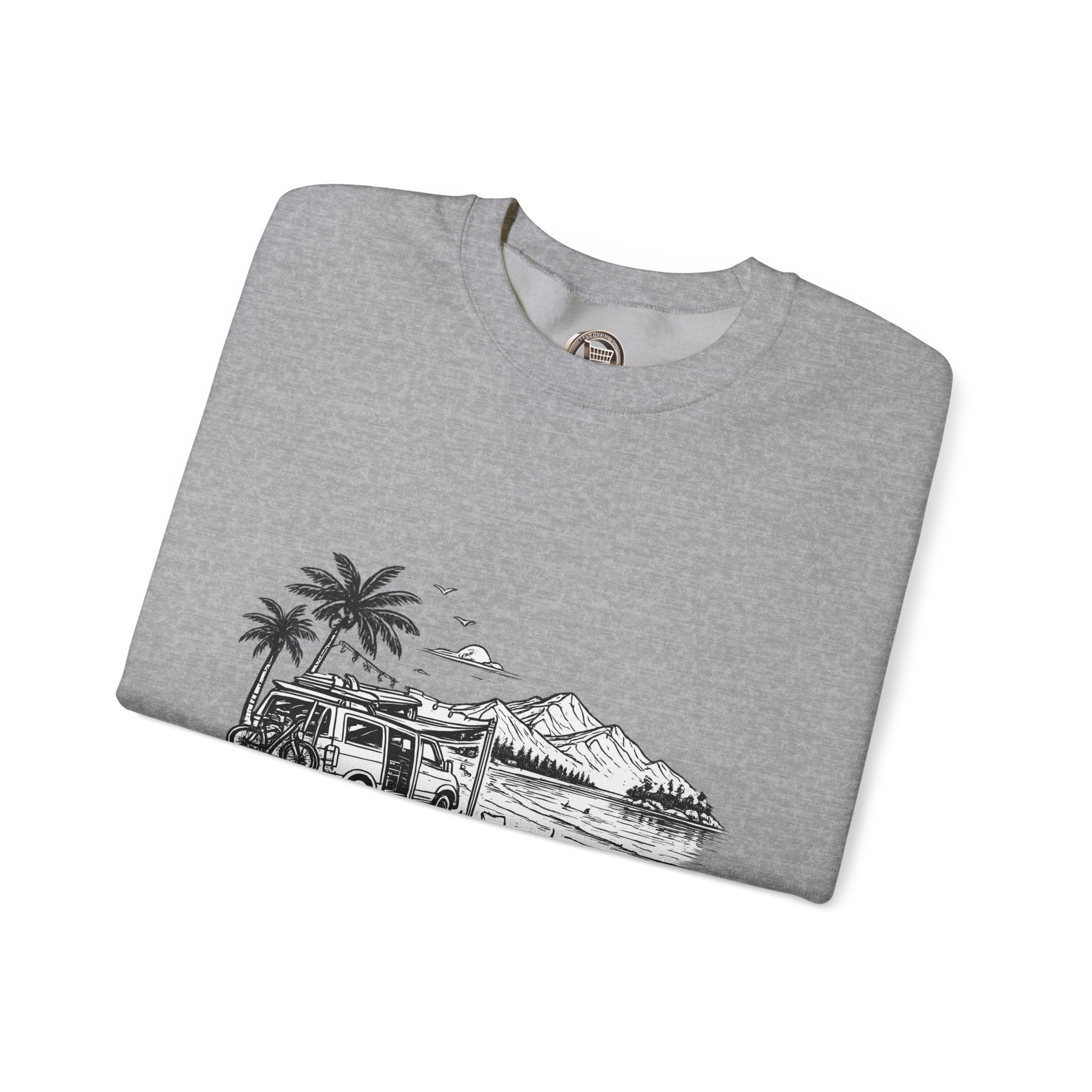 Unisex Heavy Blend™ Crewneck Sweatshirt — "Adventure Awaits,Pack Up The Van" Design Minimal-Line