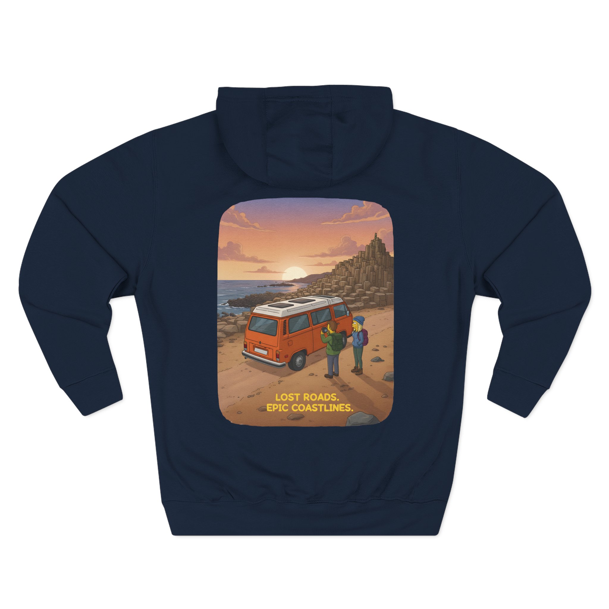 Three-Panel Fleece Hoodie - "Lost Roads Epic Coastlines" Design Sitcom-Line