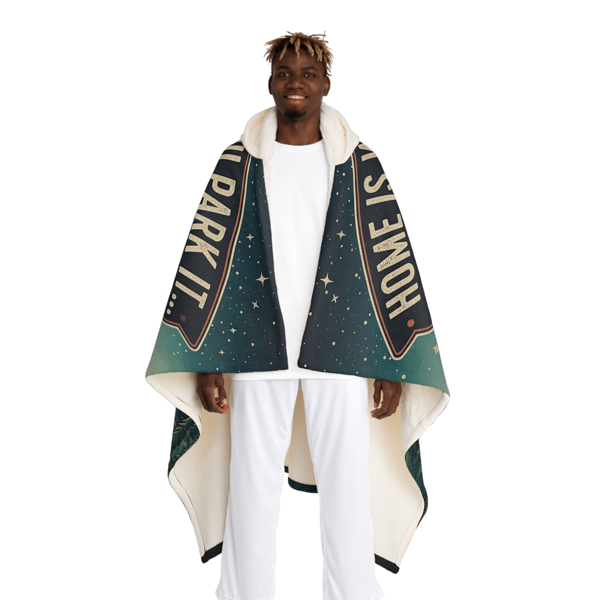 "NEW" Hooded Blanket — "Home Is Where You Park It -But The View keep Changing" Sherpa Fleece Camping Blanket