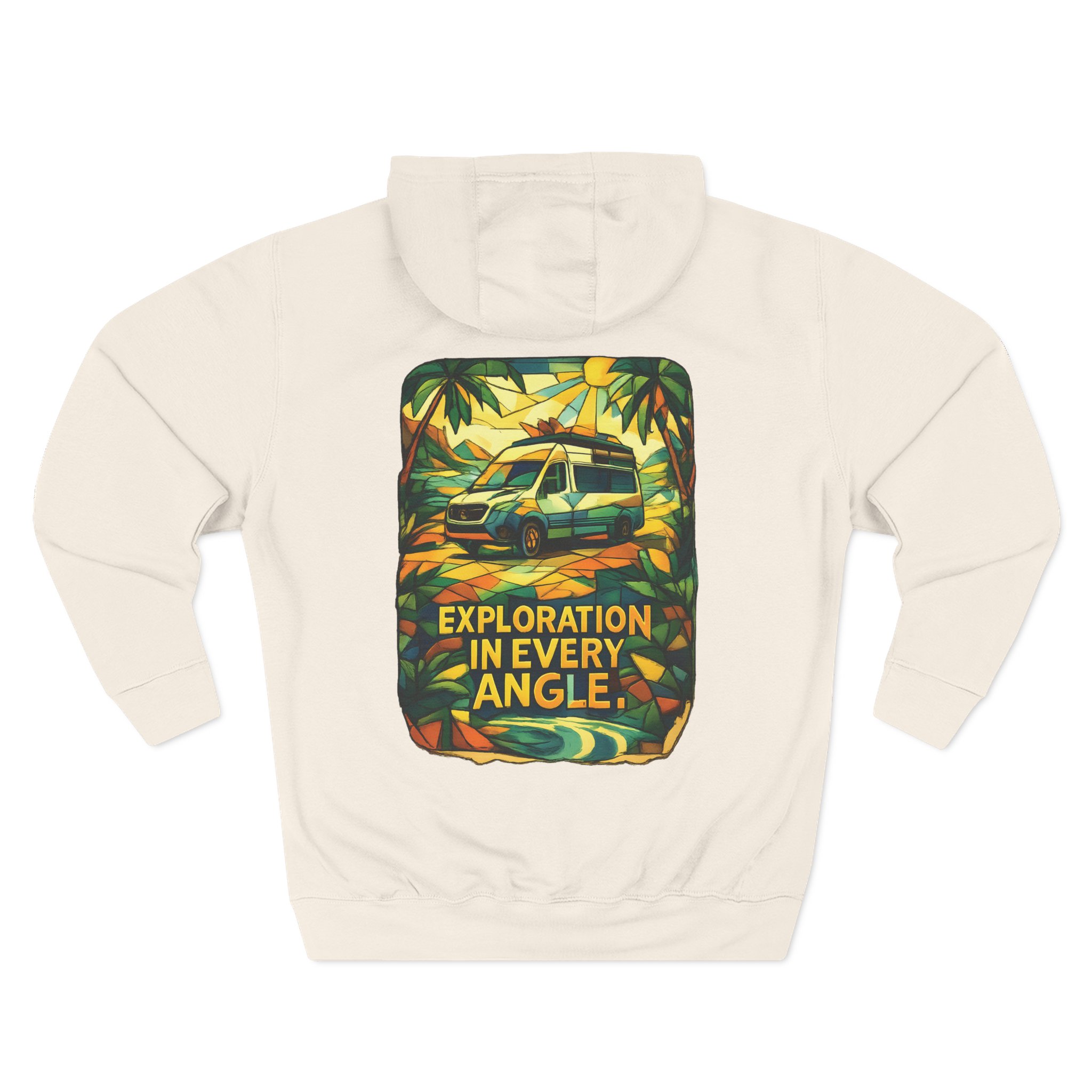 Three-Panel Fleece Hoodie - "Exploration In Every Angle" Design Cubic-Line