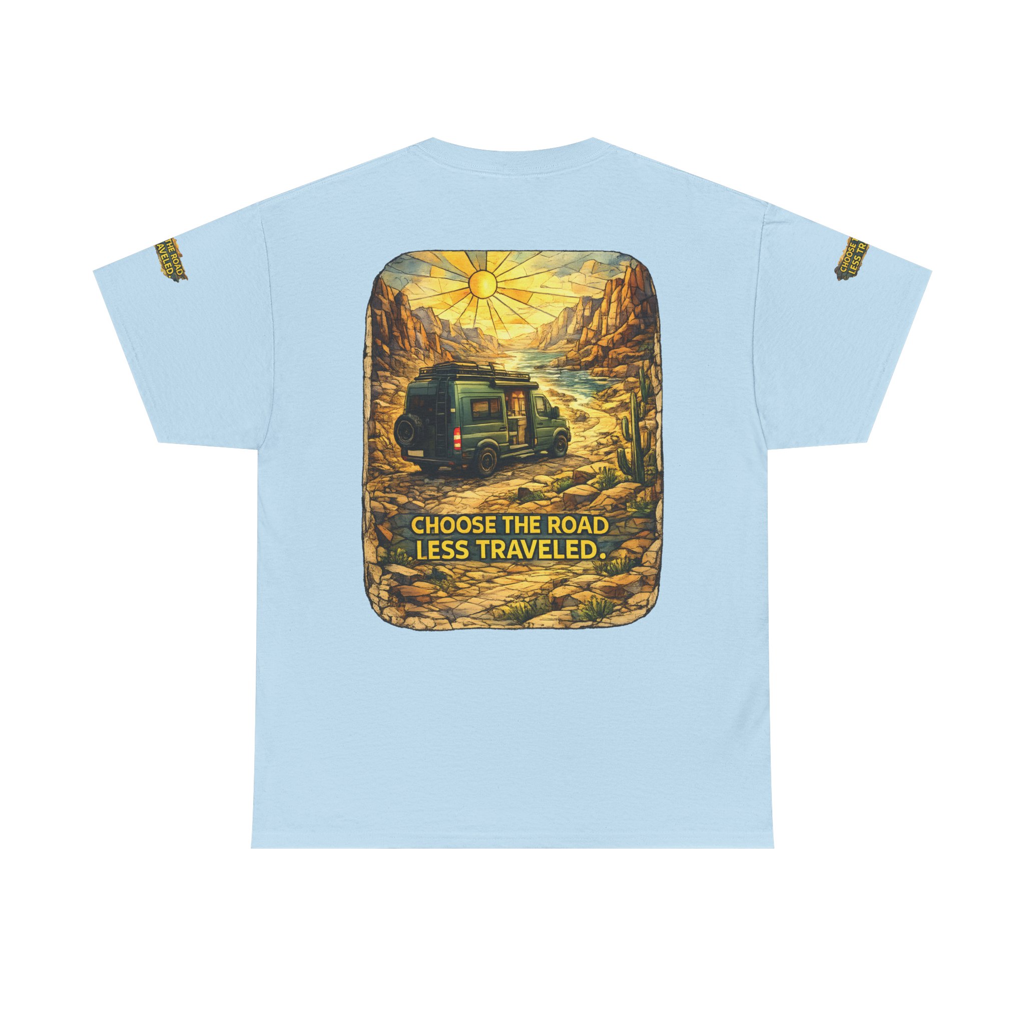Unisex Heavy Cotton Tee — "Choose The Road Less Traveled" Design Cubic-Line