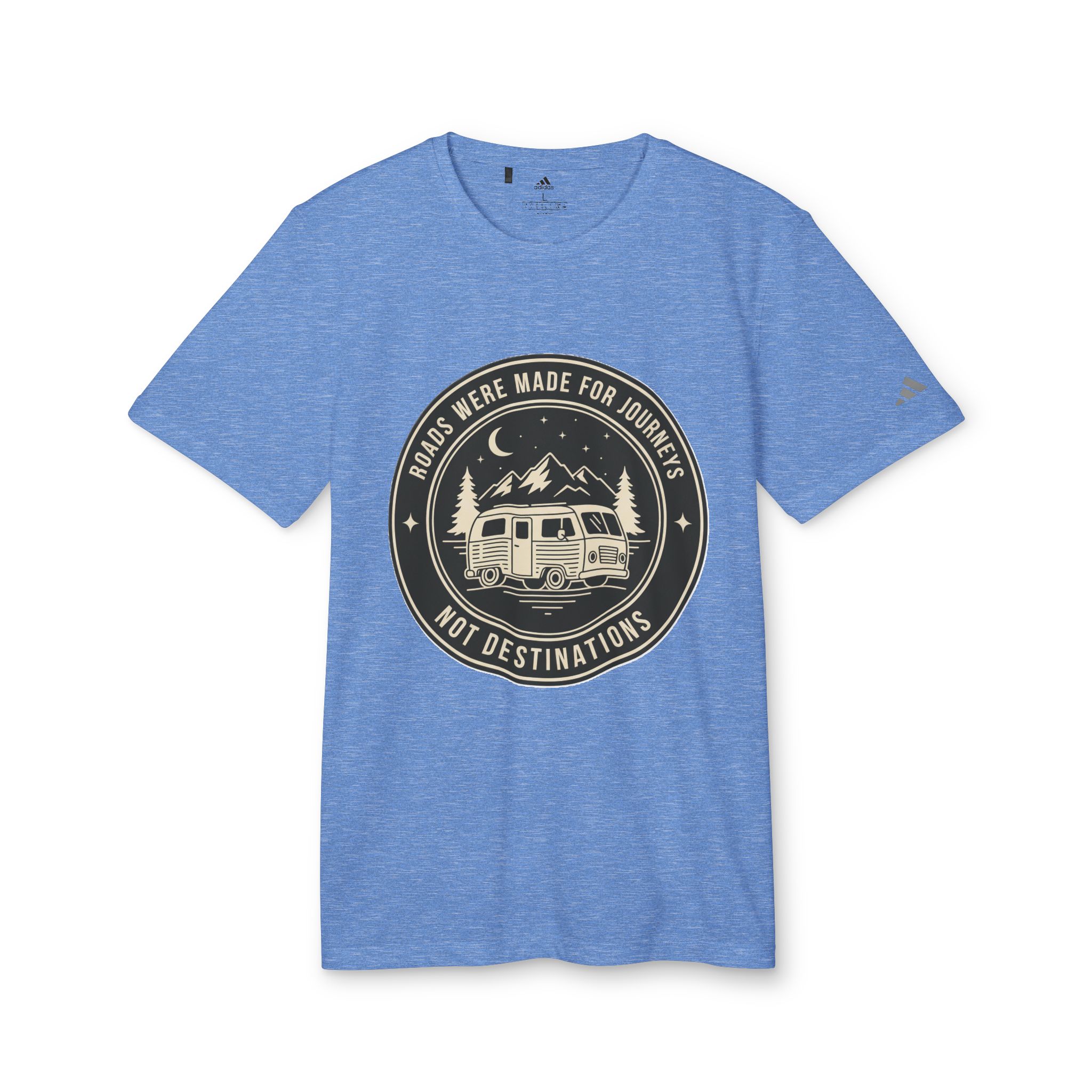 T-Shirt(Adidas) — 'ROAD WHERE MADE FOR JOURNEYS-NOT DESTINATIONS' (font + back printed) Brand Adidas