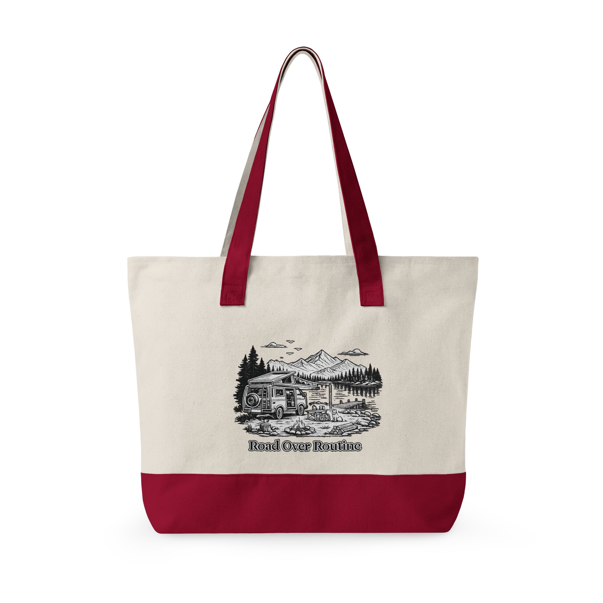 Zippered Canvas Tote — "Road Over Routine" (Design Minimal-Line)