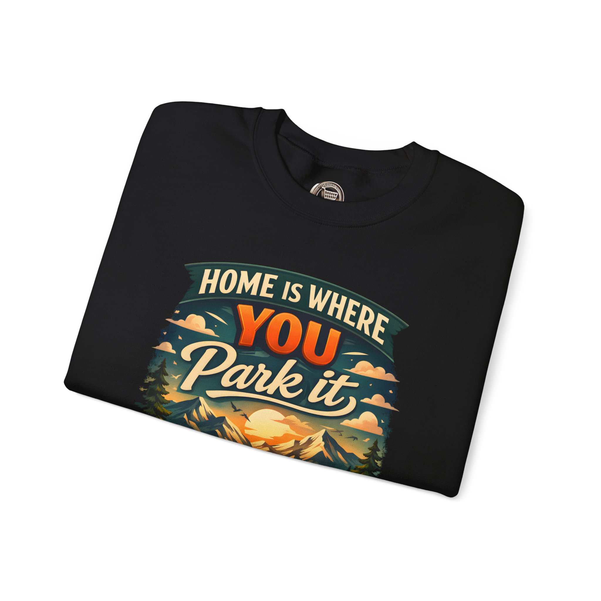 Unisex Heavy Blend™ Crewneck Sweatshirt — "Home Is Where You Park It" Design Scenic-Line