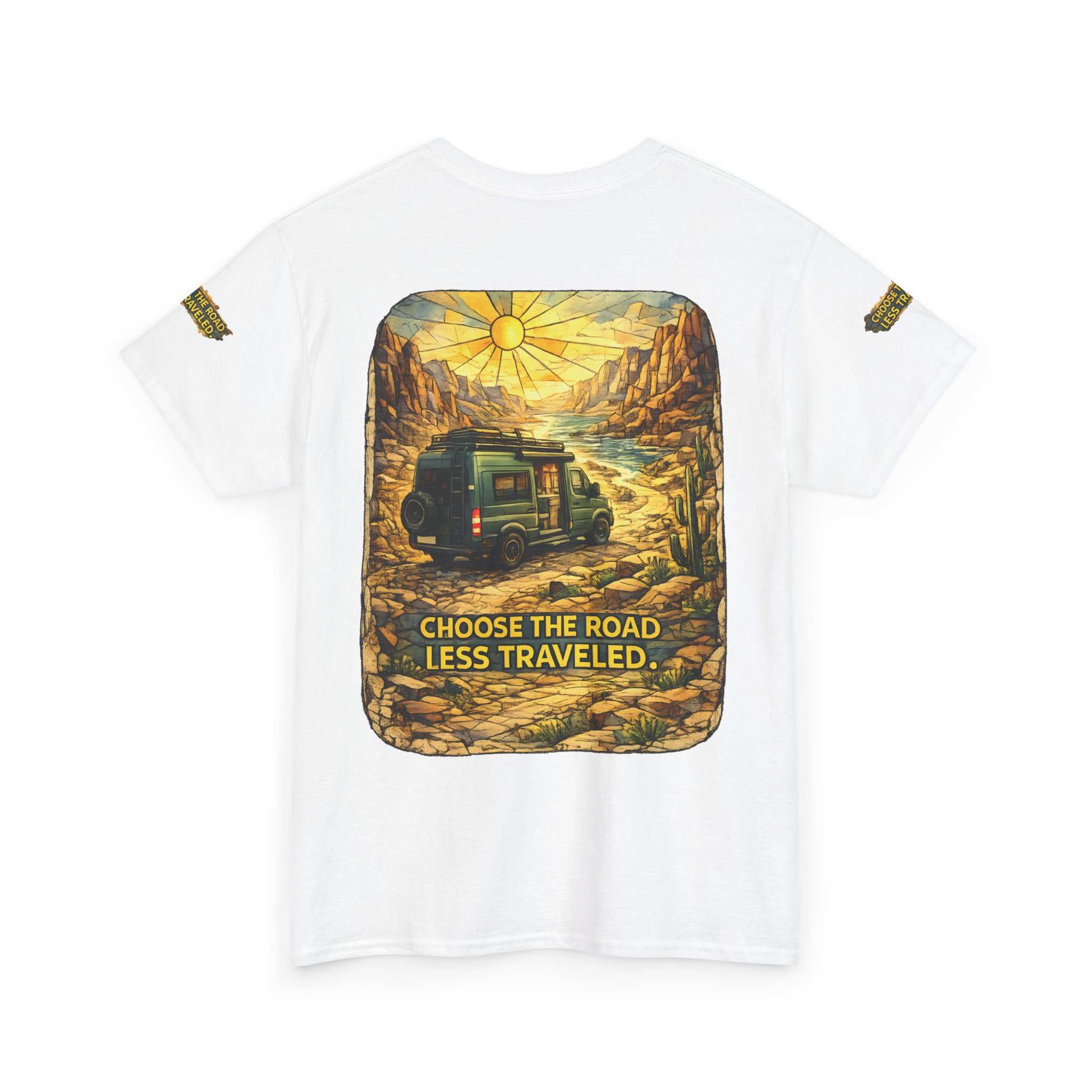 Unisex Heavy Cotton Tee — "Choose The Road Less Traveled" Design Cubic-Line
