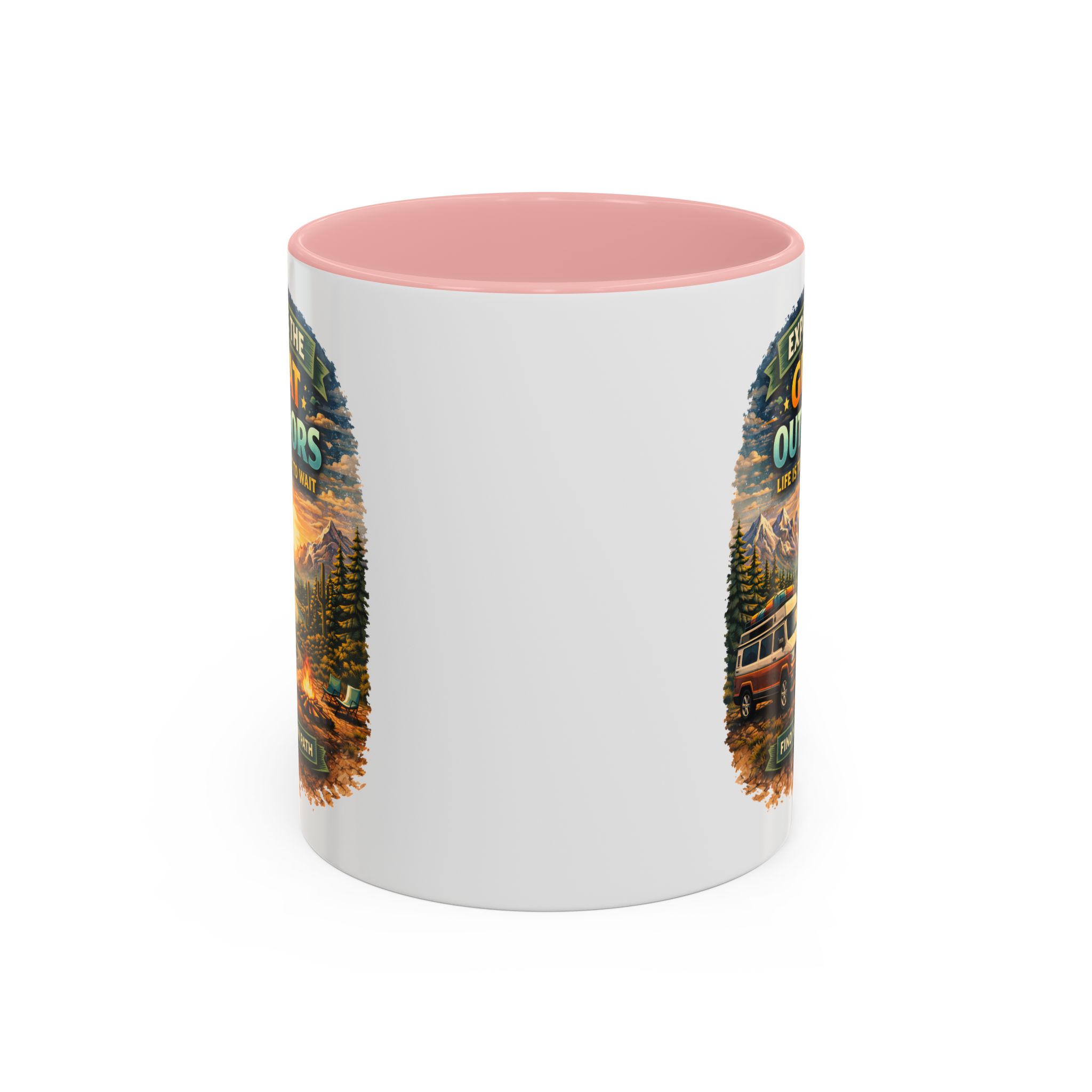 Accent Coffee Mug (11, 15oz) — "Explore The Great Outdoors" Design Scenic-Line