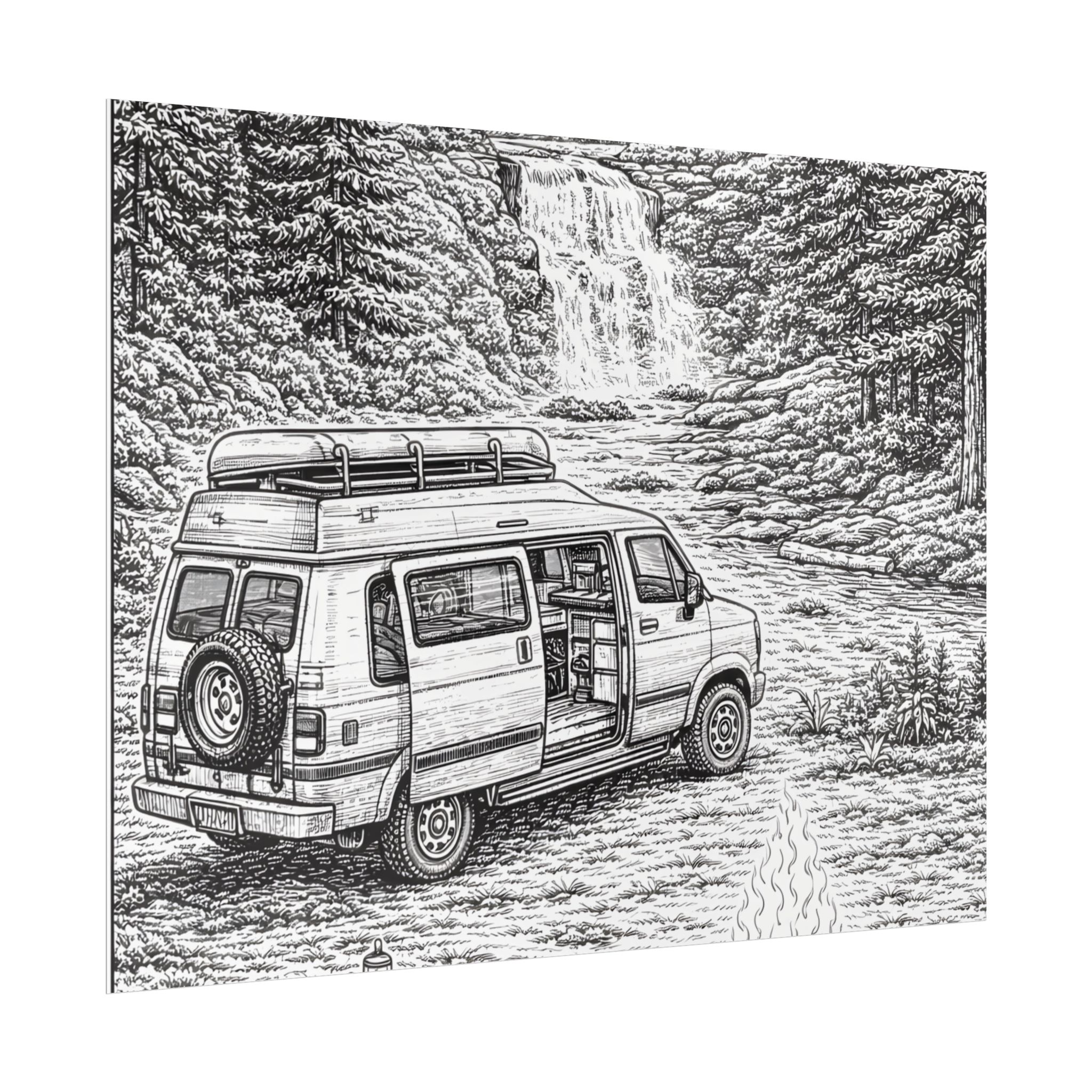 Campervan Poster — Vintage RV Camping Landscape Wall Art