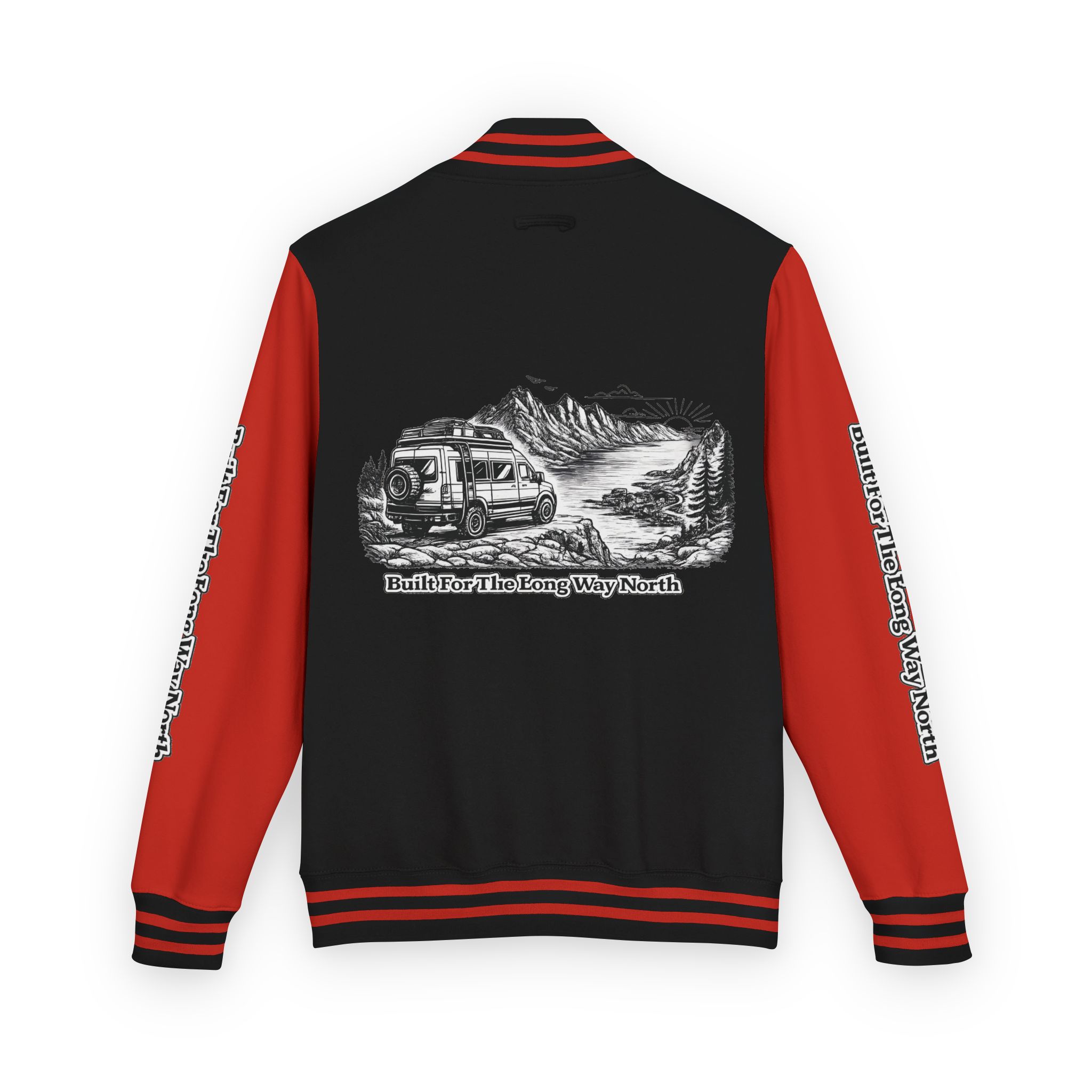 Unisex Heavyweight Letterman Jacket — "Built For The Long Way North" Travel Varsity Coat