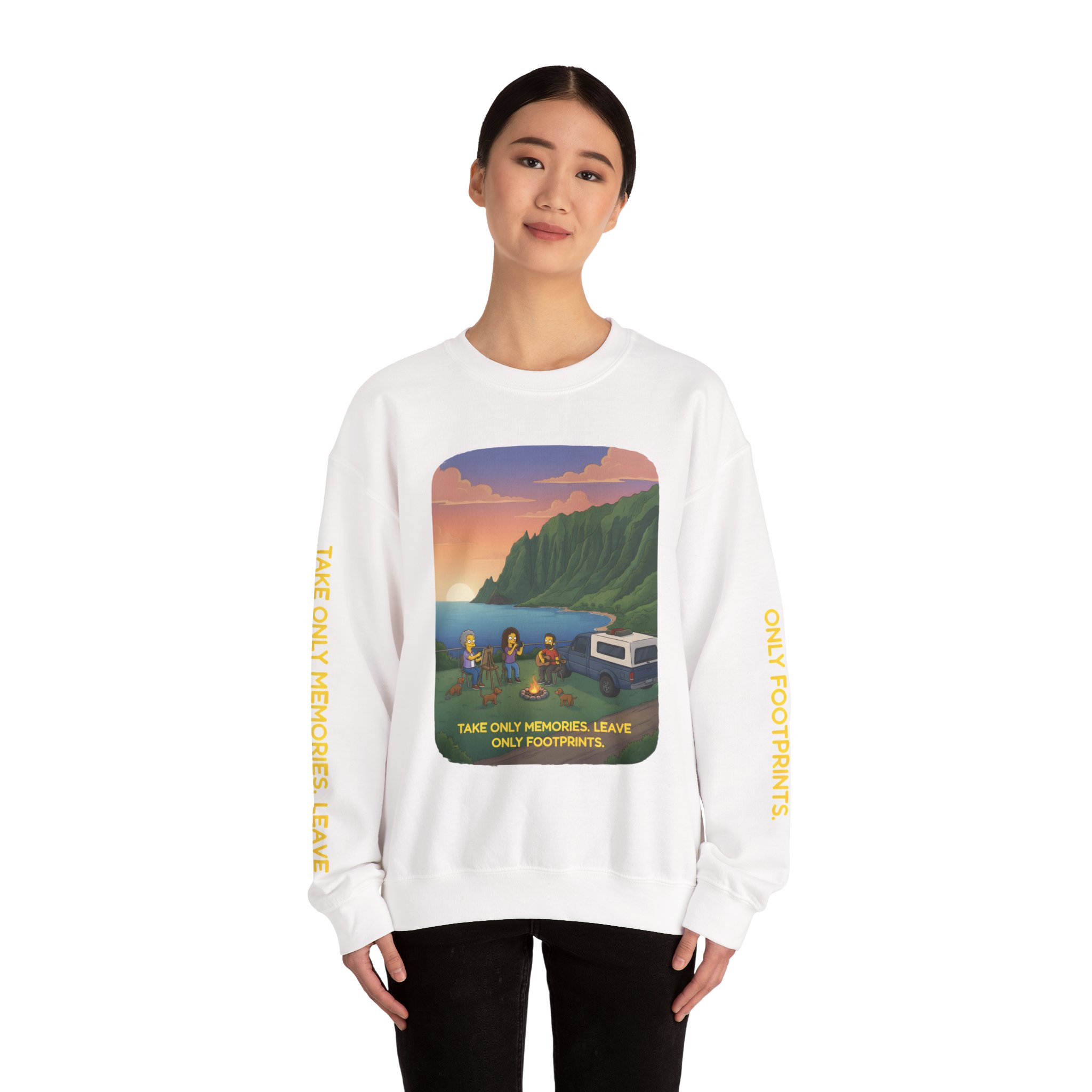 Unisex Heavy Blend™ Crewneck Sweatshirt — "Take Only Memories-Leave Only Footprints" Design Sitcom-Line