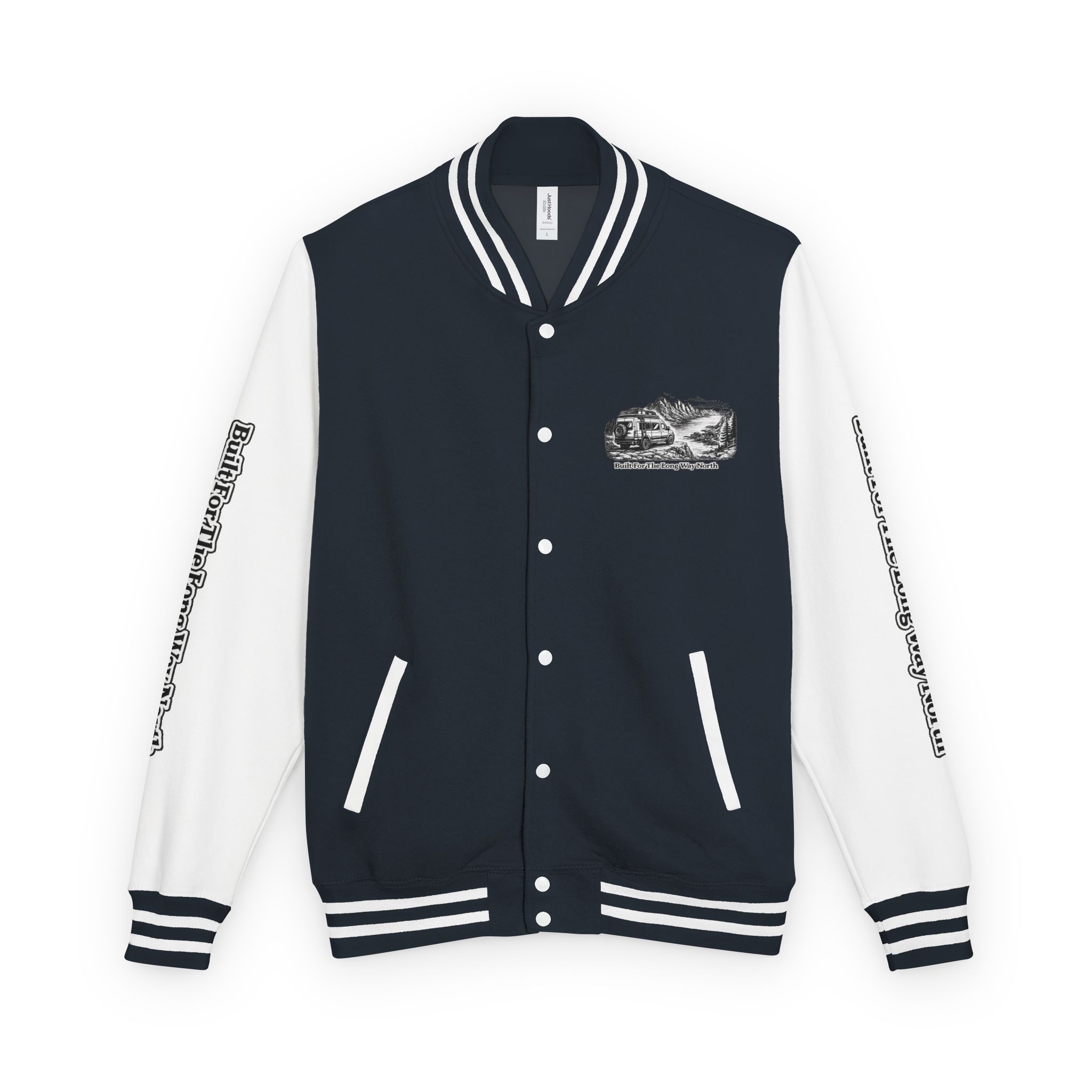 Unisex Heavyweight Letterman Jacket — "Built For The Long Way North" Travel Varsity Coat