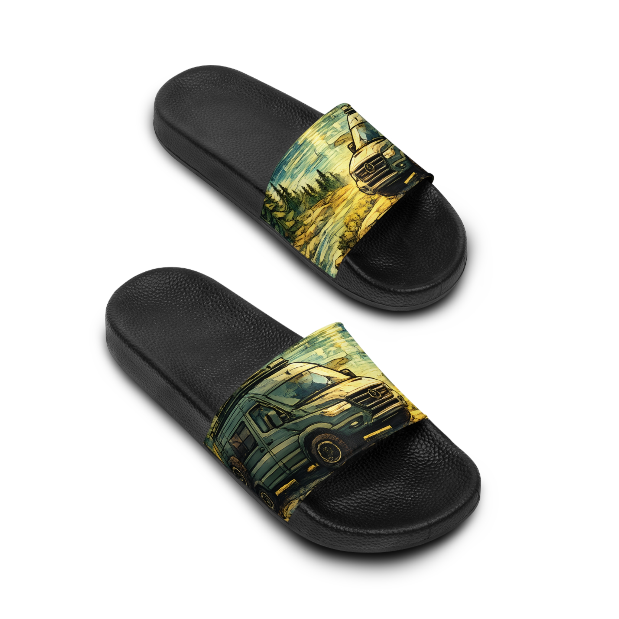 Men's Slide Sandals — Mercedes Retro Beach Vibes for Men (Cubic-Line)