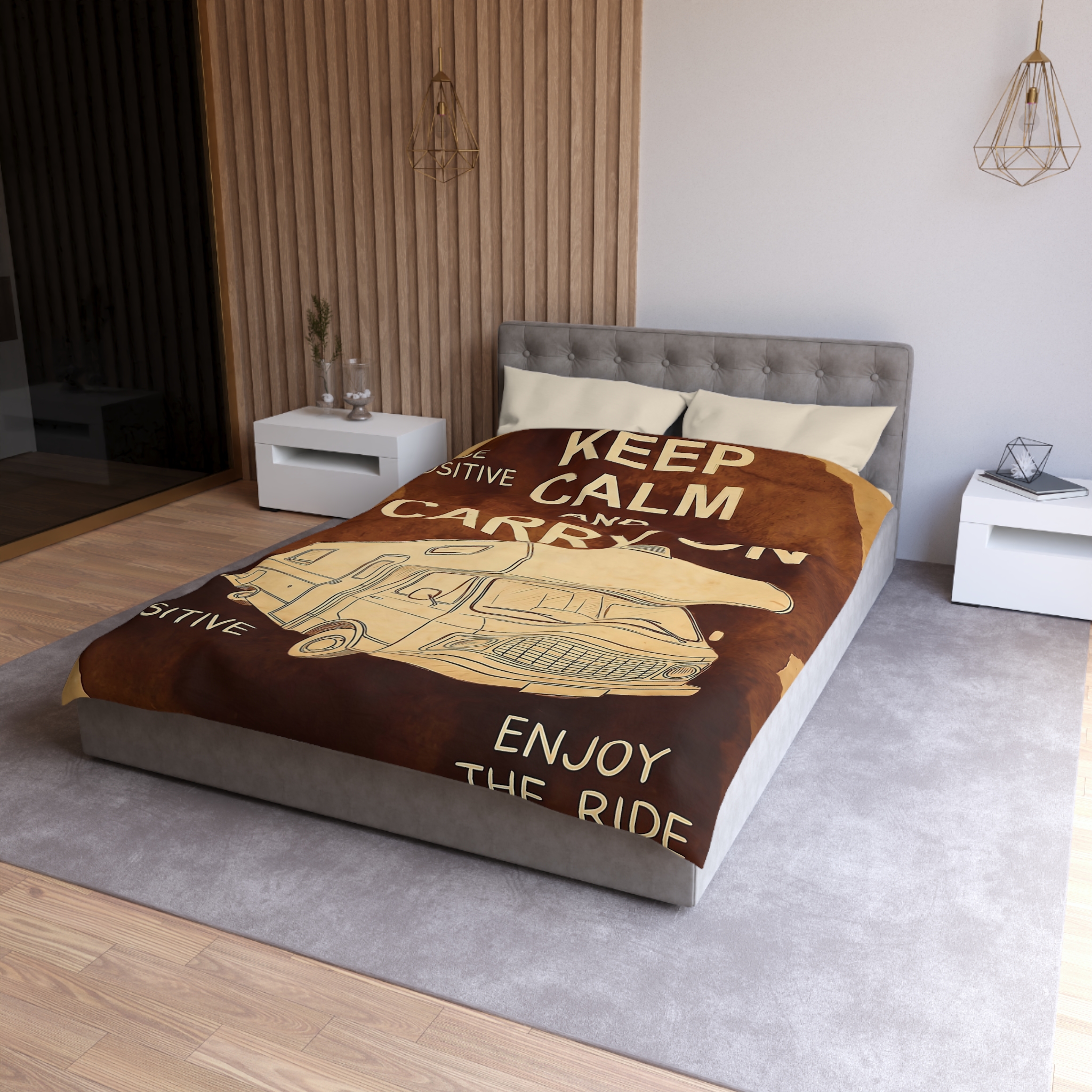 Duvet Cover - "Keep Calm and Carry On" RV Camper Retro Travel Microfiber Duvet