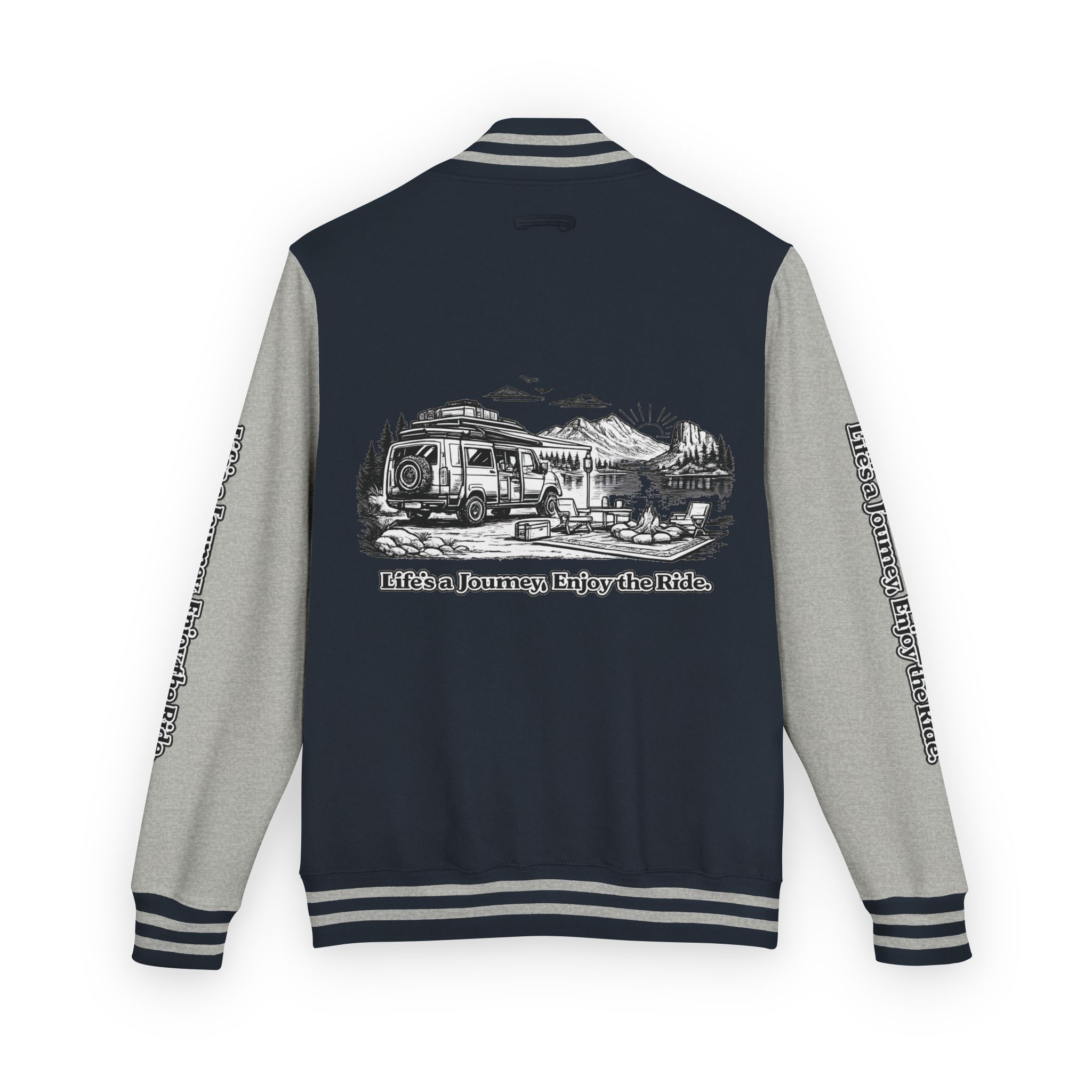 Unisex Heavyweight Letterman Jacket — "Lifes A Journey,Enjoy The Ride" Travel Varsity Coat