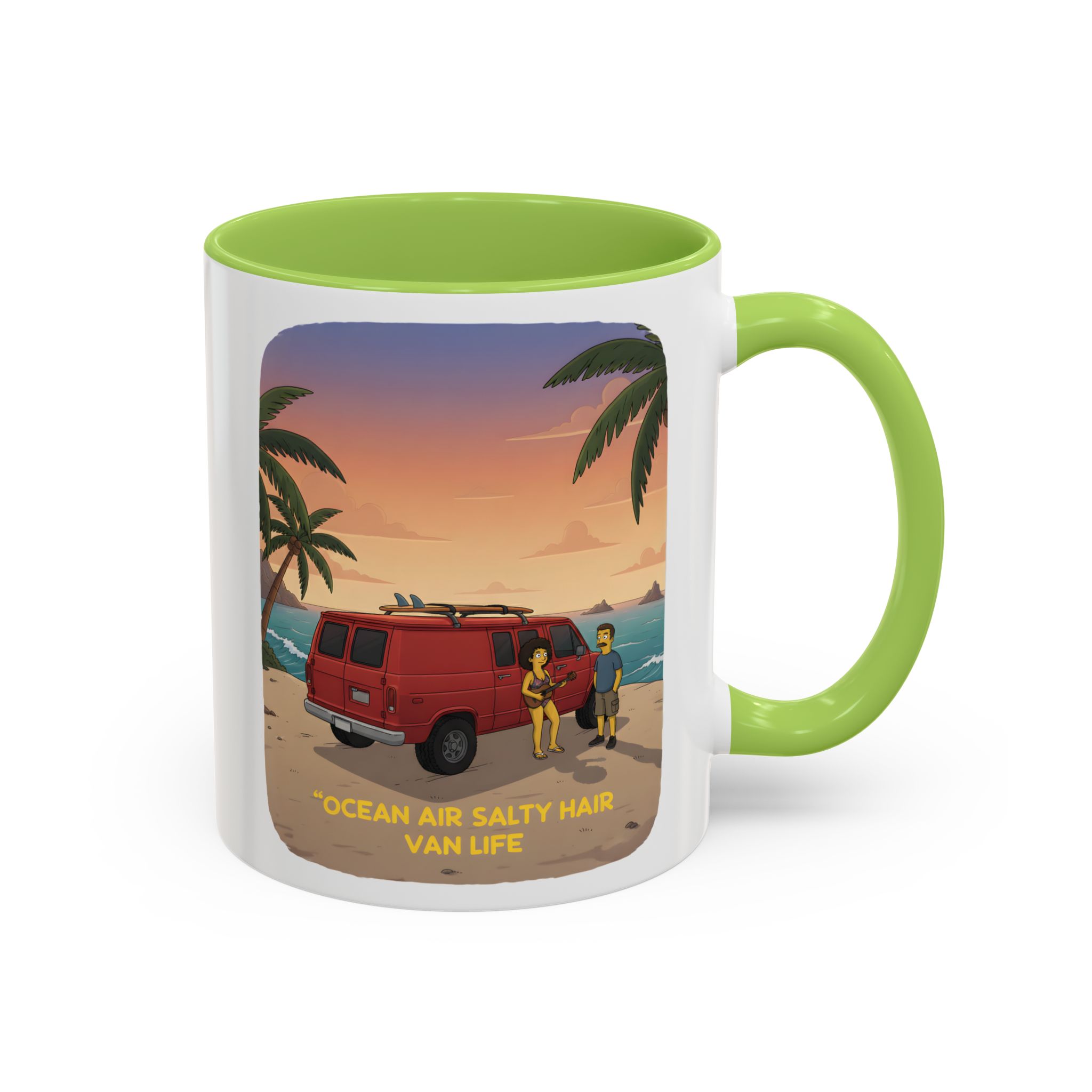 Accent Coffee Mug (11, 15oz) — "Ocean Air Salty Hair Van Life" Design Sitcom-Line