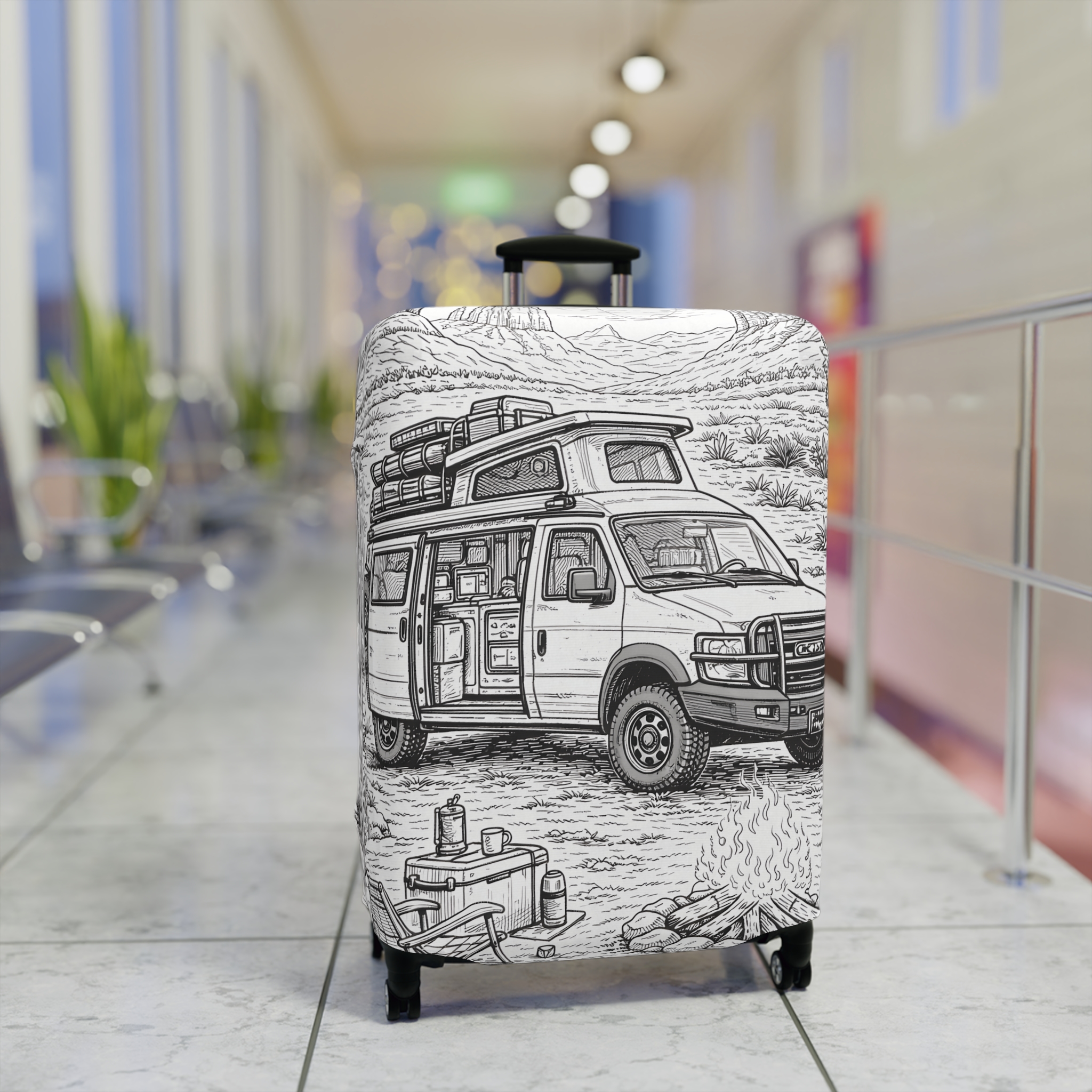 12134230025683180666_2048.jpeg Luggage Cover — Adventure Camper Sketch Travel Suitcase