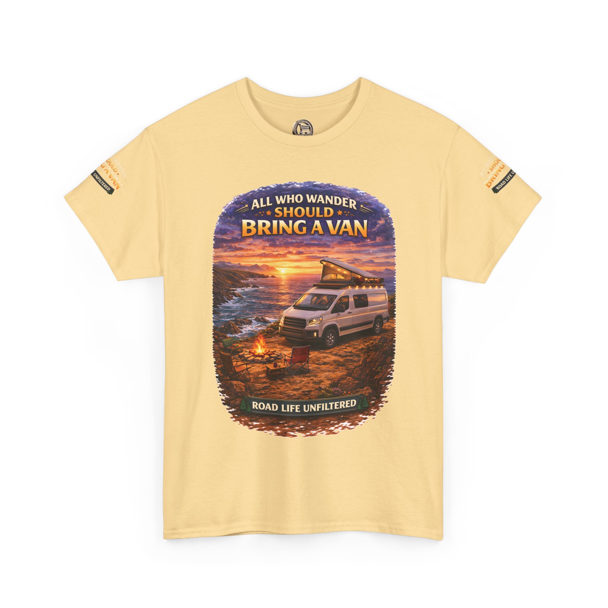 Unisex Heavy Cotton Tee — "All Who wander Should Bring A Van" Design Scenic-Line