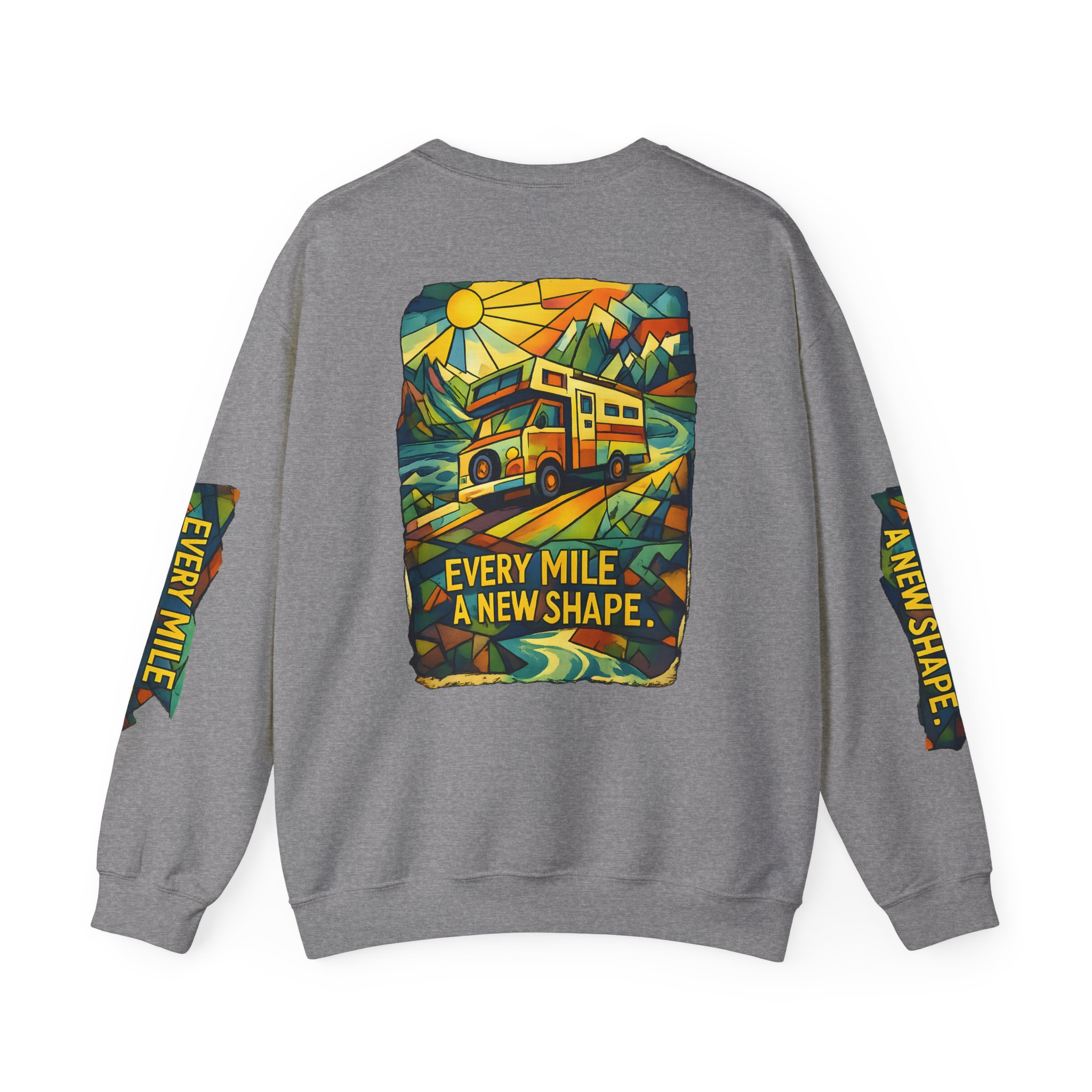 Unisex Heavy Blend™ Crewneck Sweatshirt — "Every Mile A New Shape" Design Cubic-Line