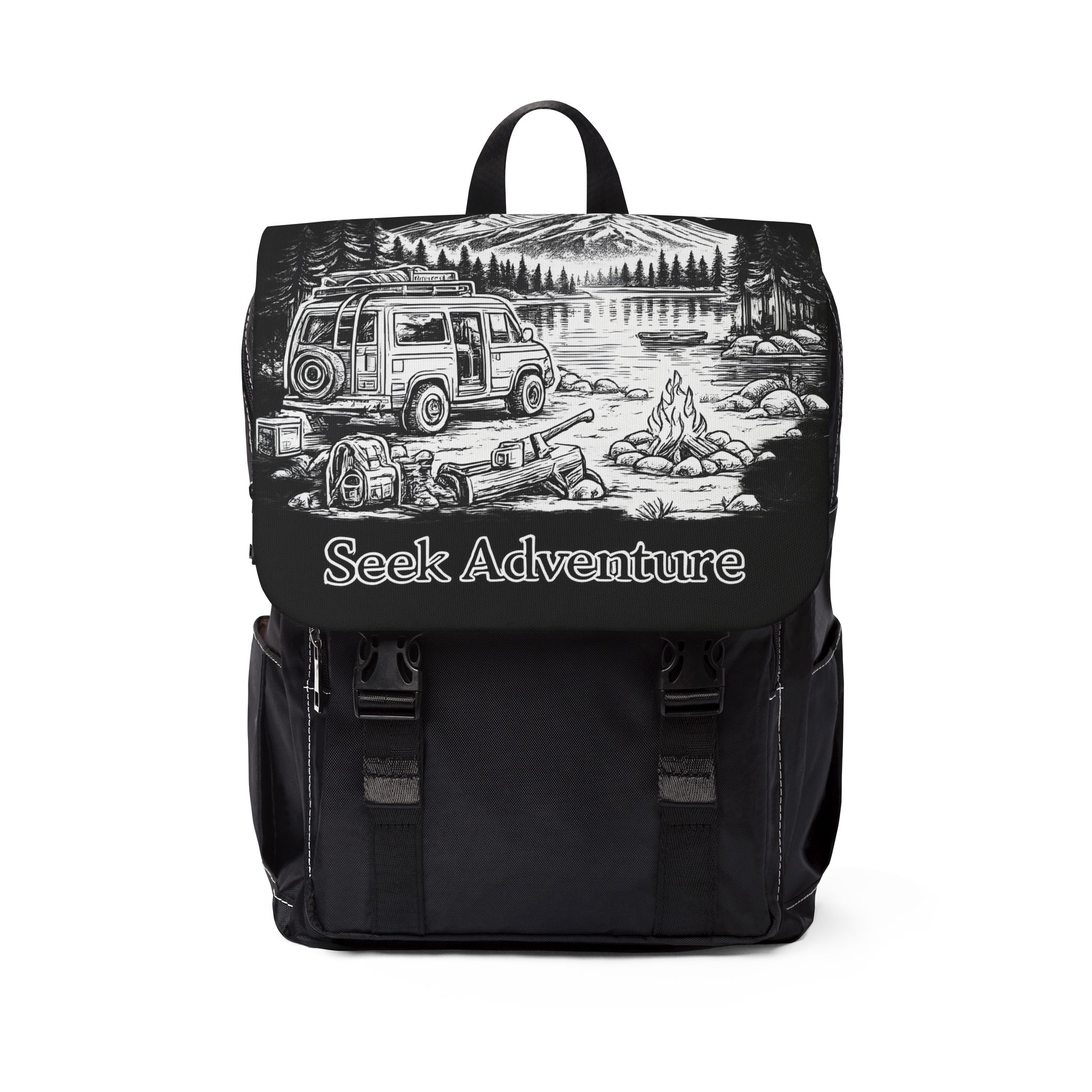 Unisex Casual Shoulder Backpack — "Seek Adventure" Design Minimal-Line
