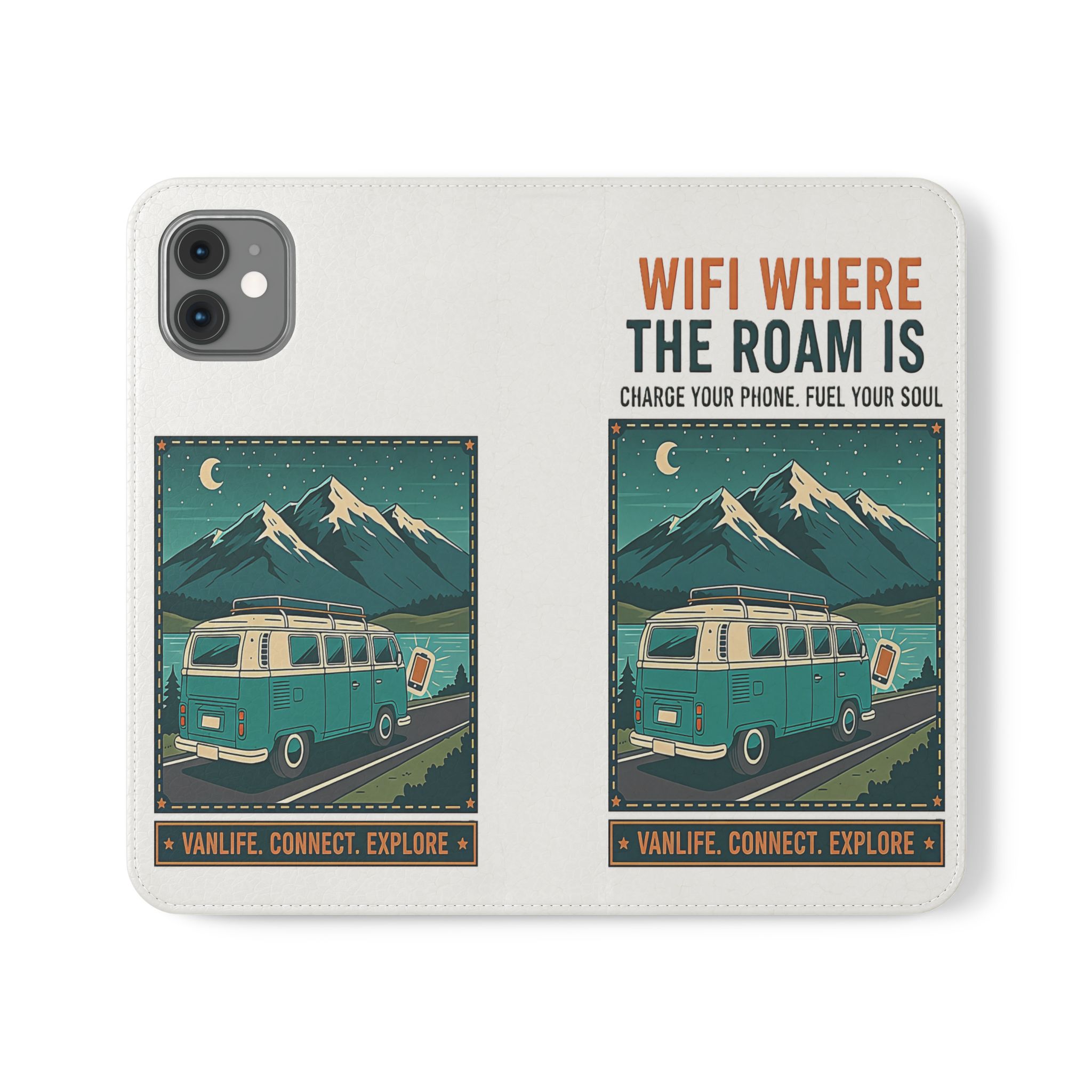 Flip Phone Case — “WiFi Where the Roam Is” Vanlife Wallet Case