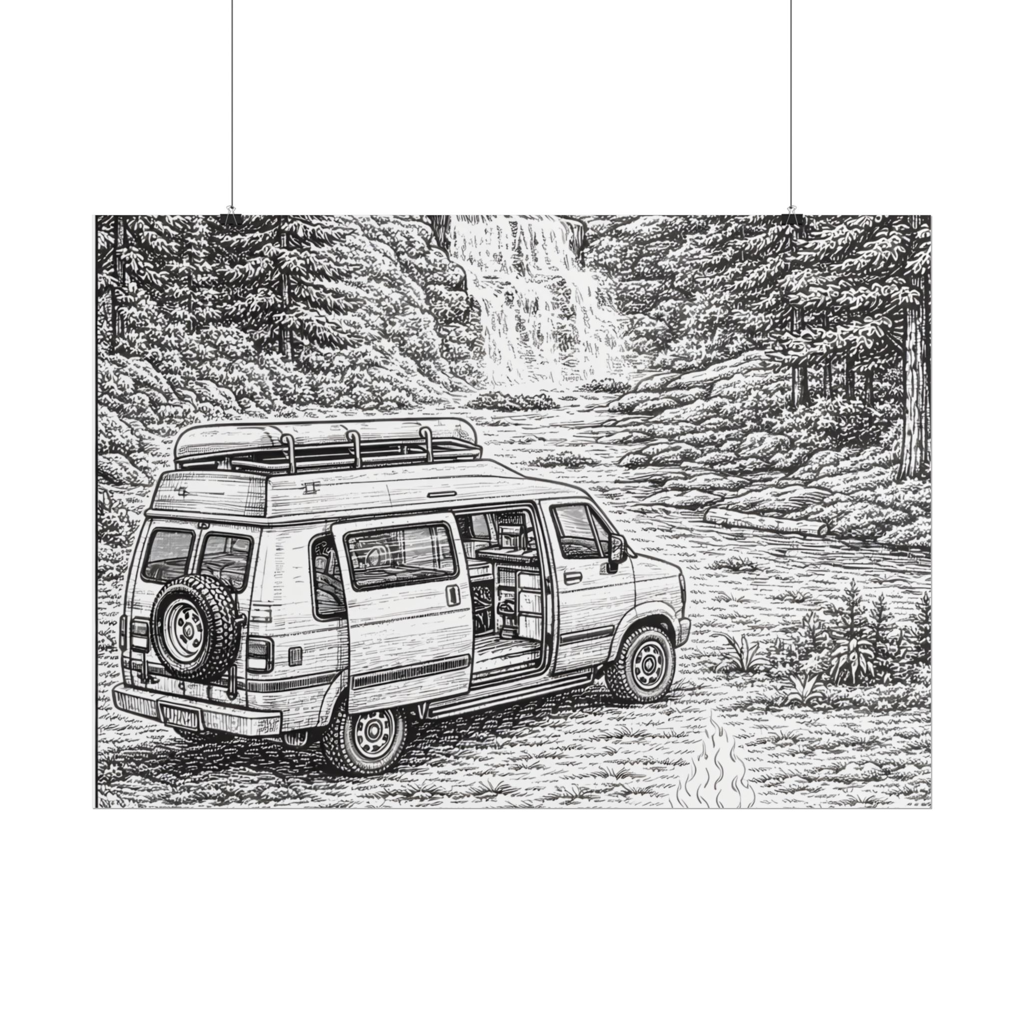 Campervan Poster — Vintage RV Camping Landscape Wall Art