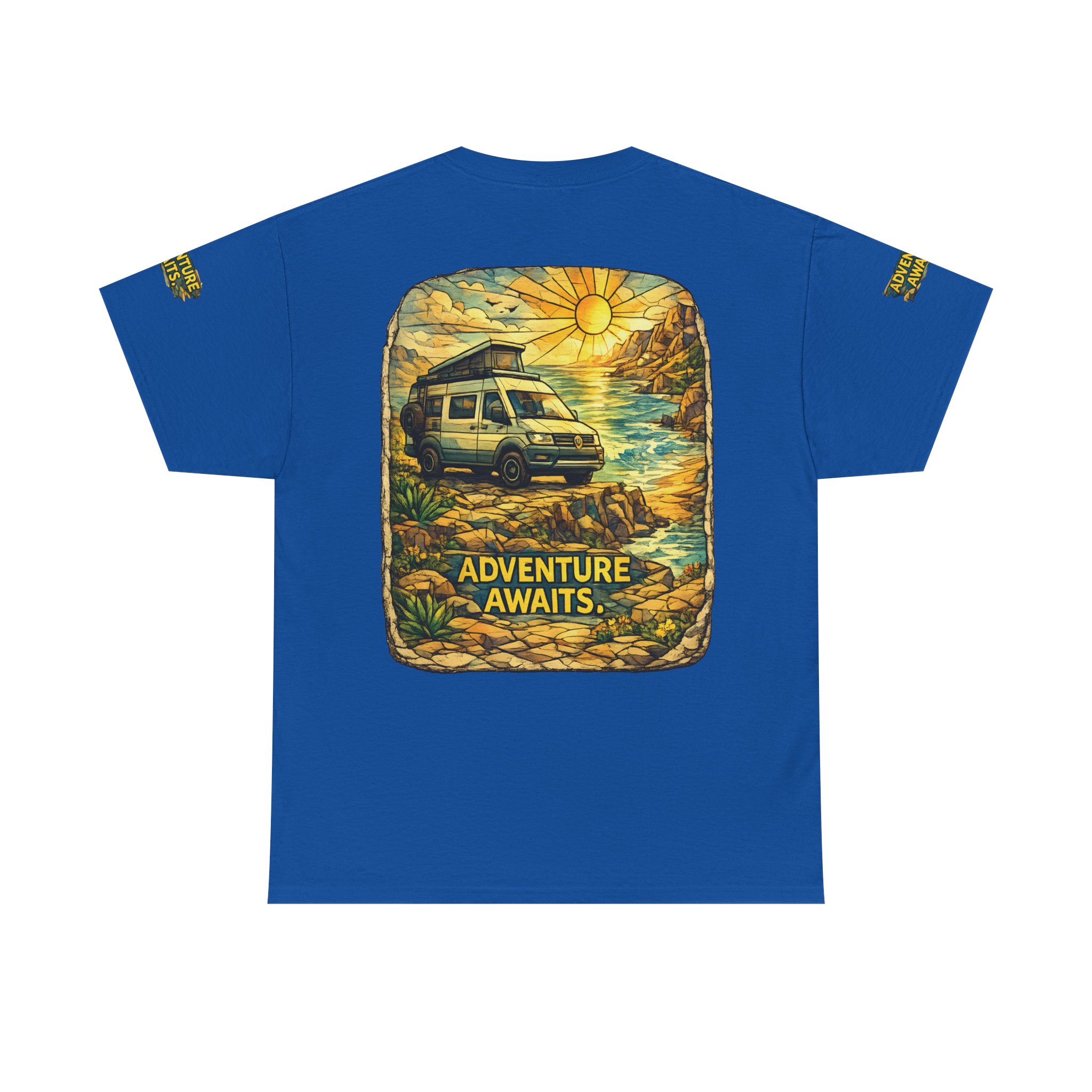 Unisex Heavy Cotton Tee — "Adventure Awaits" Design Cubic-Line