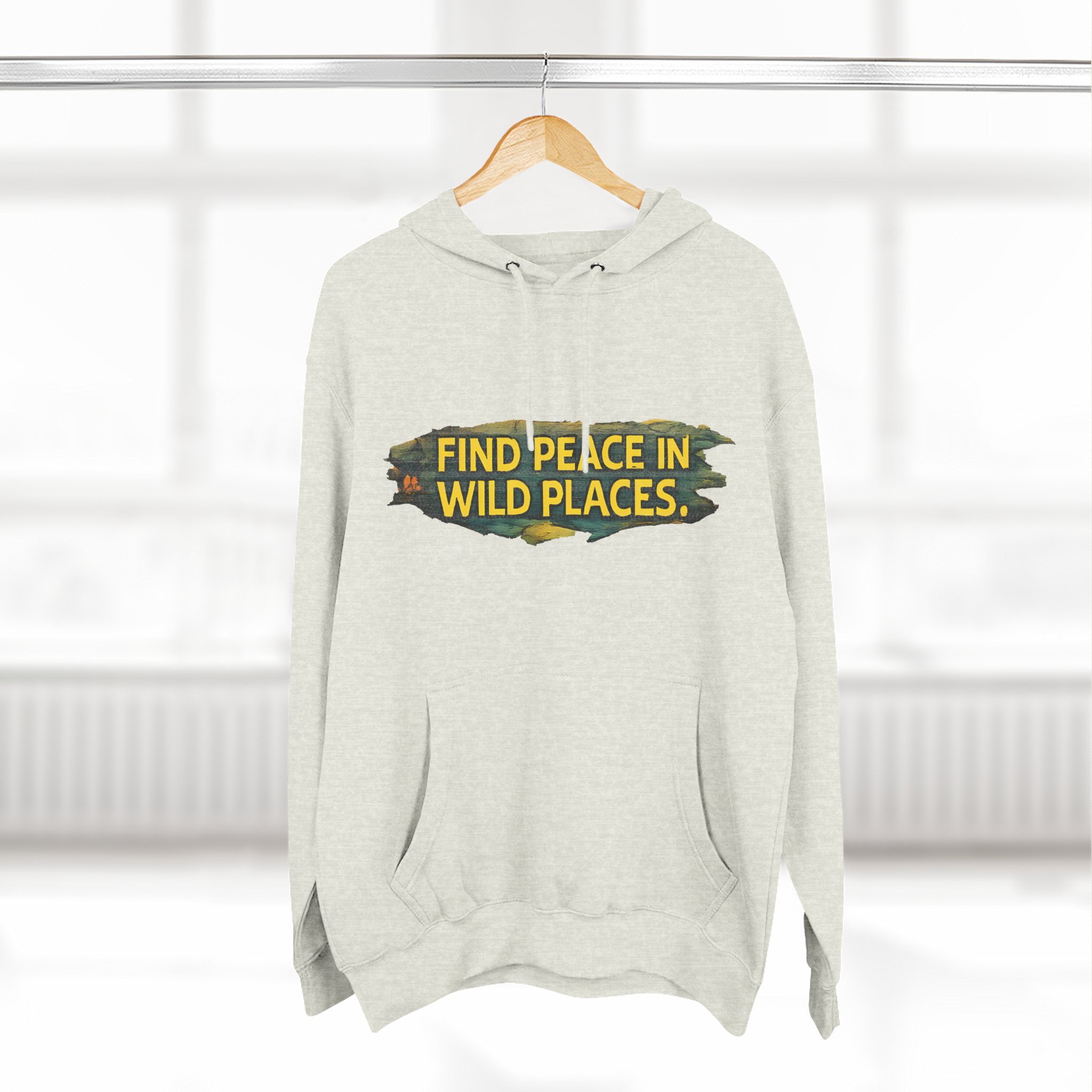 Three-Panel Fleece Hoodie - "Find Peace In Wild Places" Design Cubic-Line