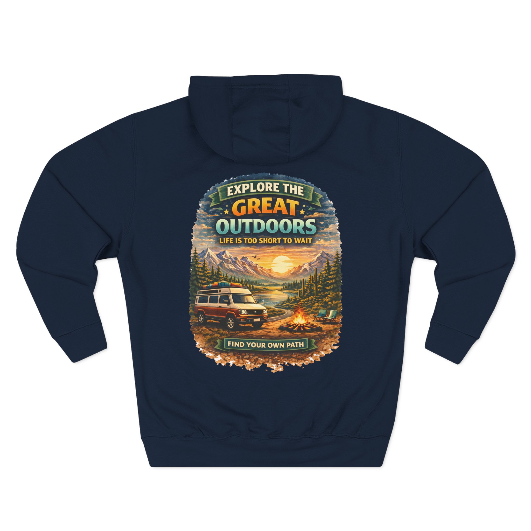 Three-Panel Fleece Hoodie - "Explore The Great Outdoors" Design Scenic-Line