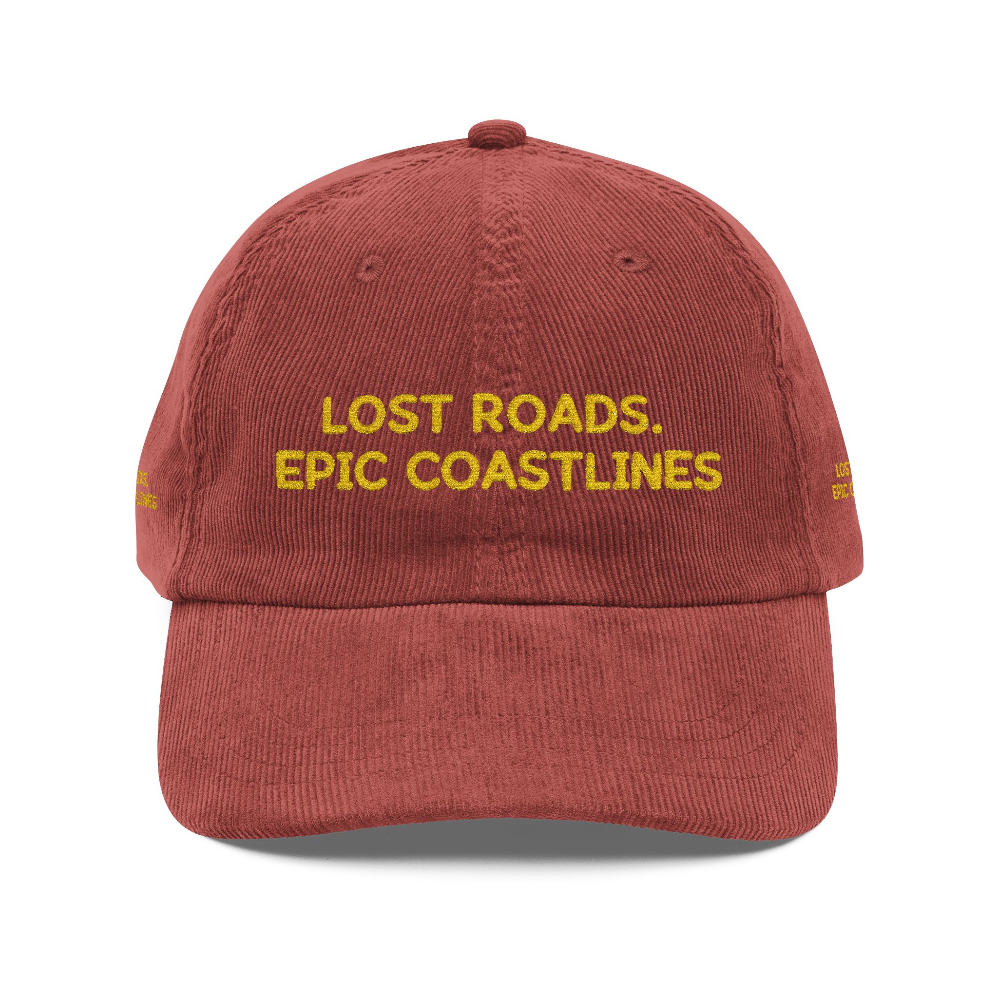 12162909081917460860_2048-1.jpeg Vintage Corduroy Cap (Embroidery) — "Lost Roads,Epic Coastlines" Embroidered Hat