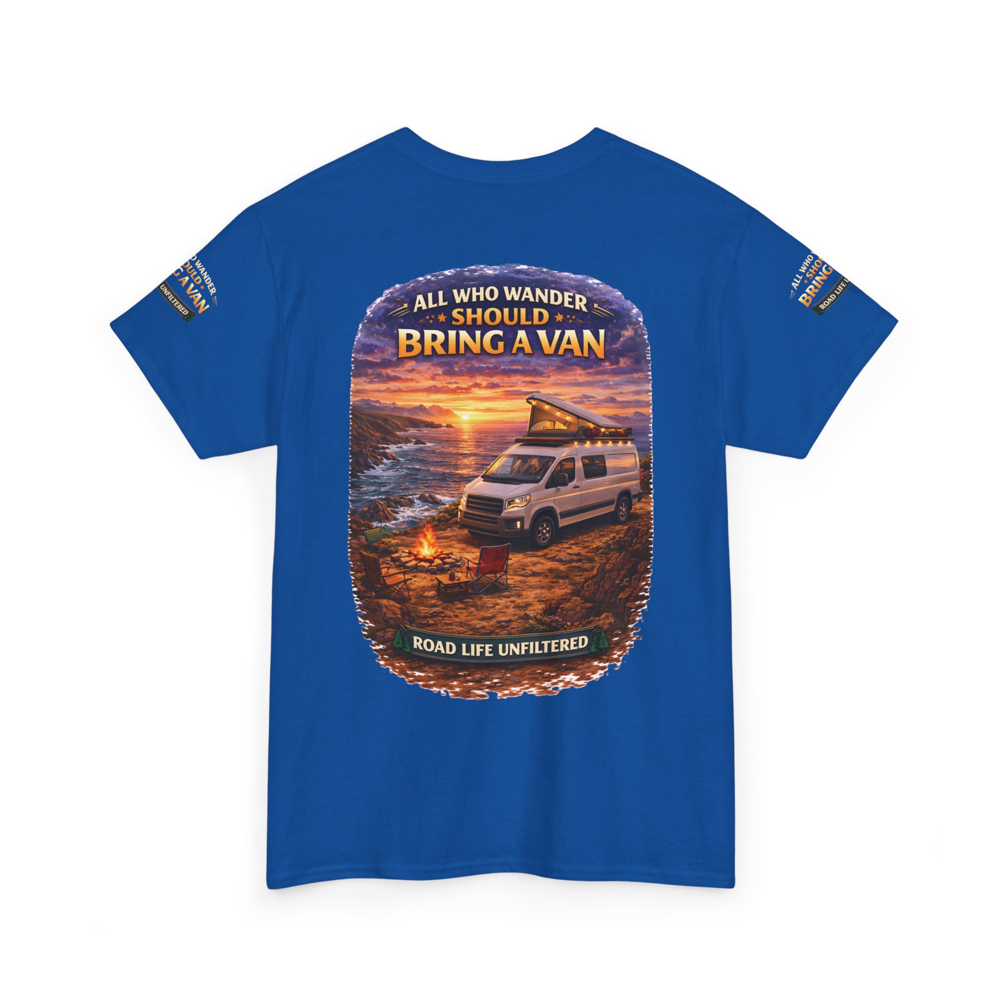 Unisex Heavy Cotton Tee — "All Who wander Should Bring A Van" Design Scenic-Line