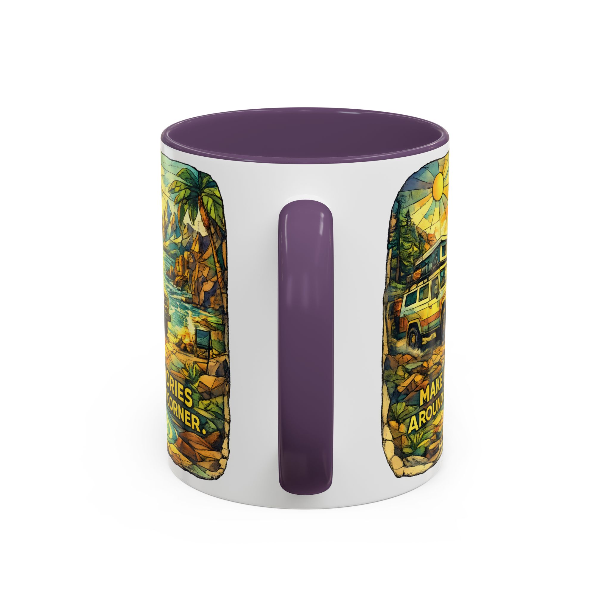 Accent Coffee Mug (11, 15oz) — "Make Memories Around Every Corner" Design Cubic-Line