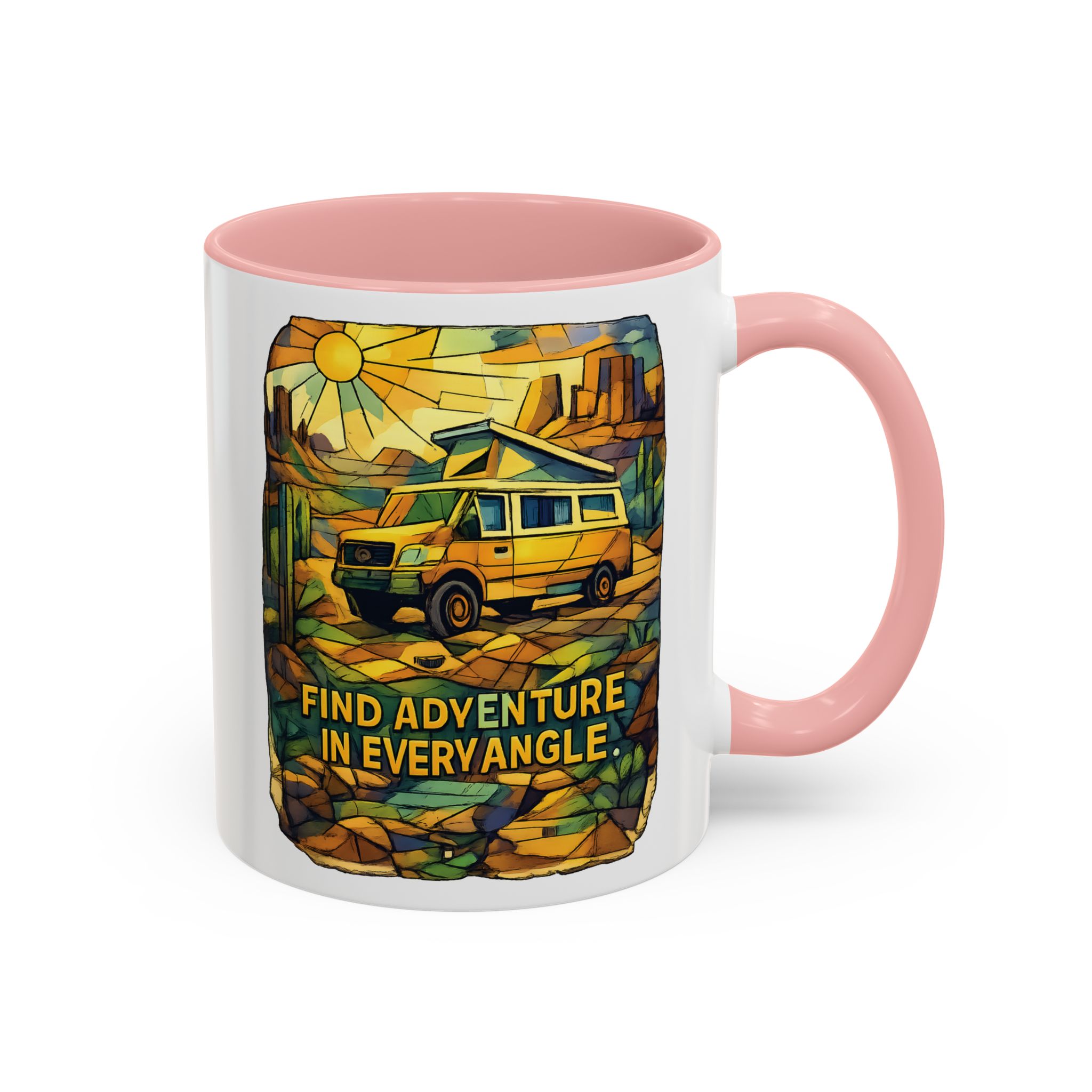 Accent Coffee Mug (11, 15oz) — "Find Adventure In Every Corner" Design Cubic-Line