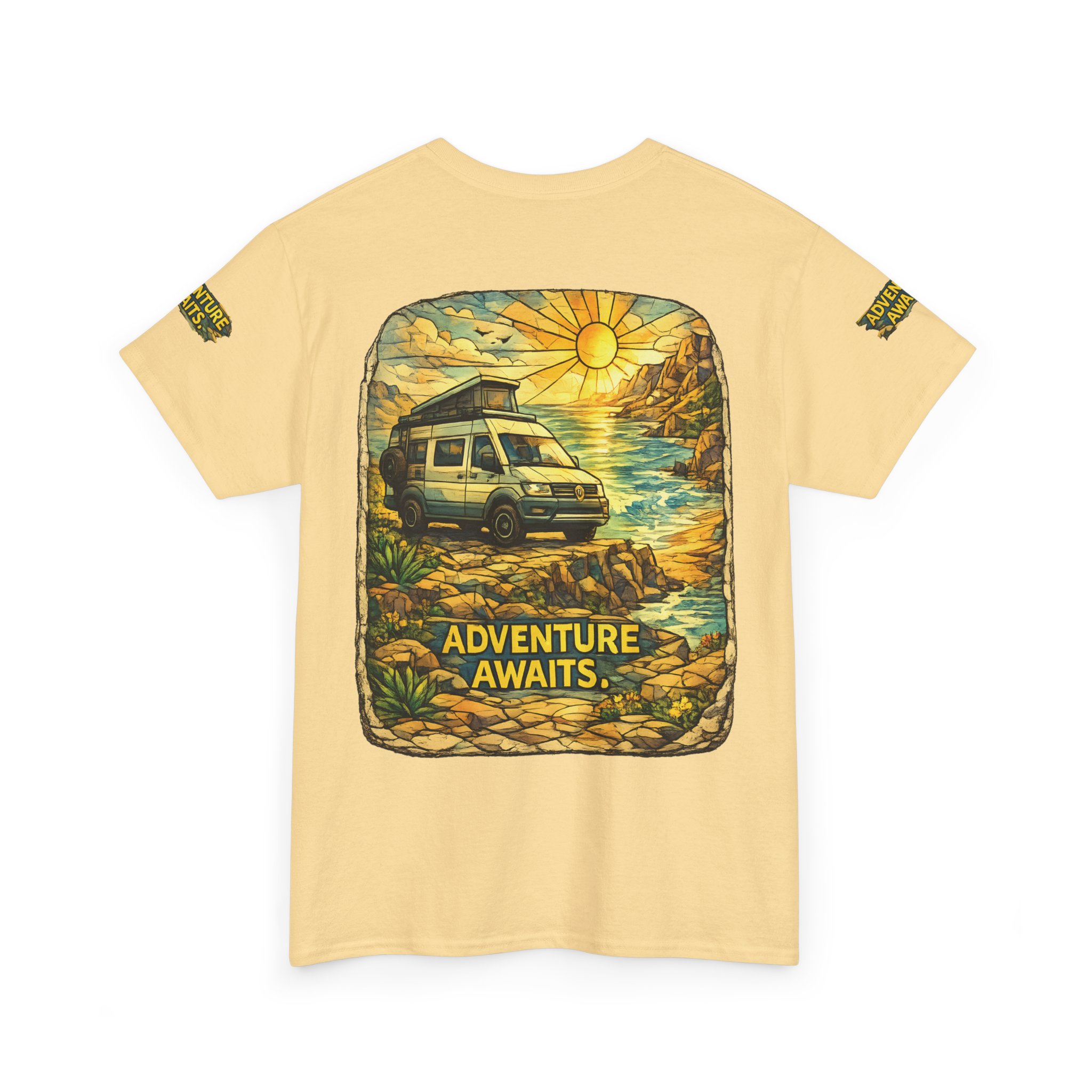 Unisex Heavy Cotton Tee — "Adventure Awaits" Design Cubic-Line