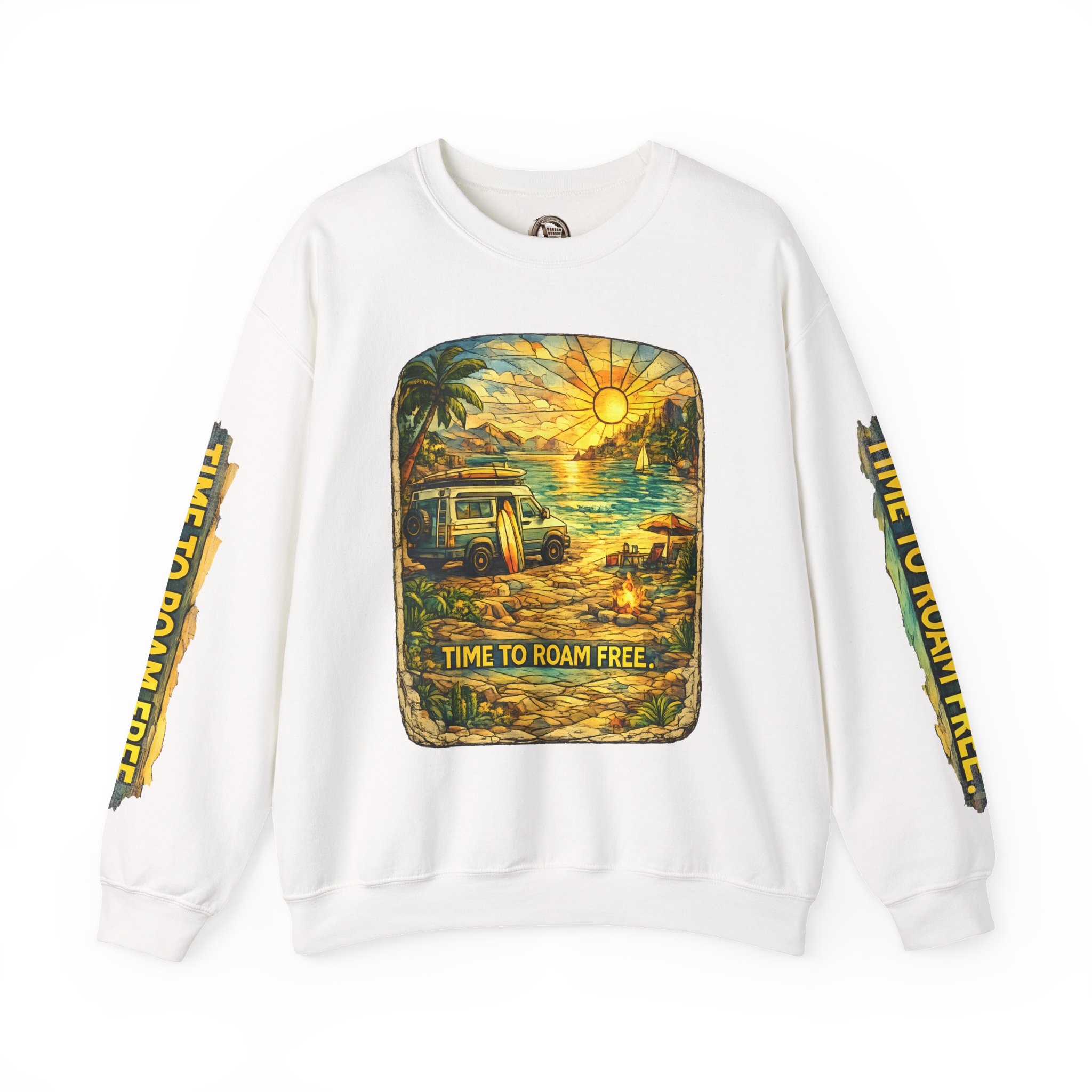 Unisex Heavy Blend™ Crewneck Sweatshirt — "Time To Roam Free" Design Cubic-Line
